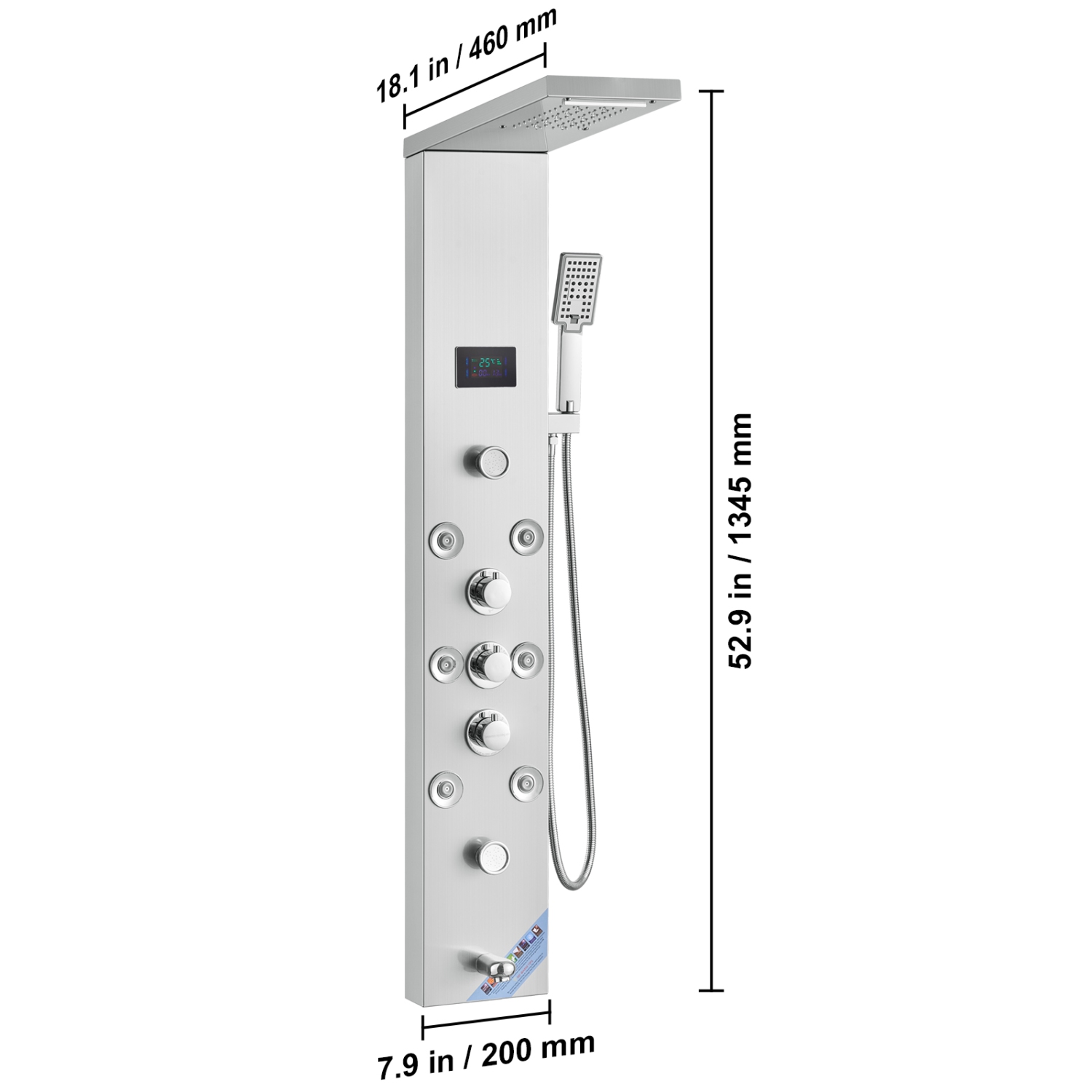 VEVOR Shower Panel System, 6 Shower Modes, LED & Screen Hydroelectricity Shower Panel Tower, Rainfall, Waterfall, 8 Massage Jets, Tub Spout,