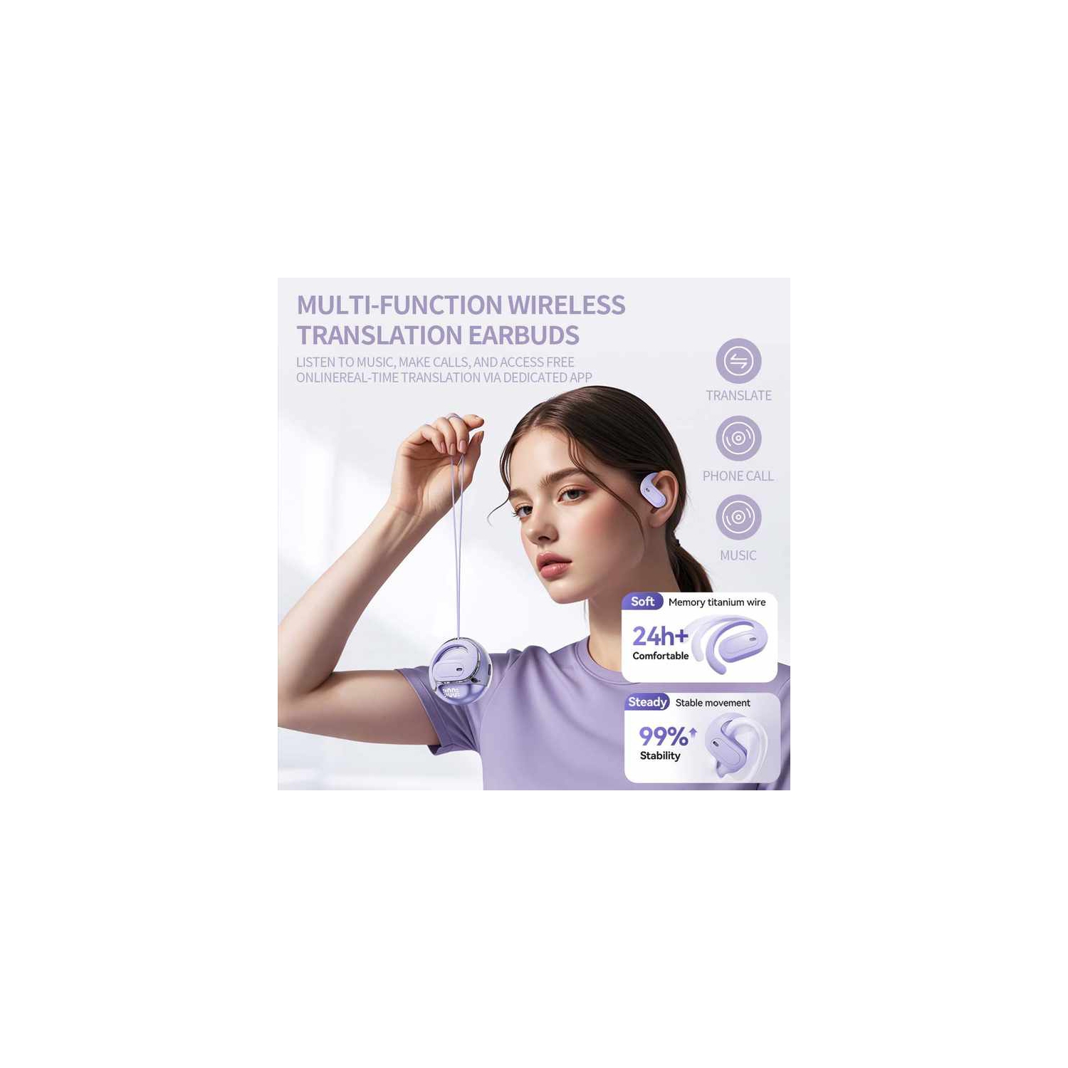 Casque de traduction M112 Smart translation crochet à oreille ouverte Bluetooth 3 en 1 sans fil Bluetooth dispositif de traduction multilingue