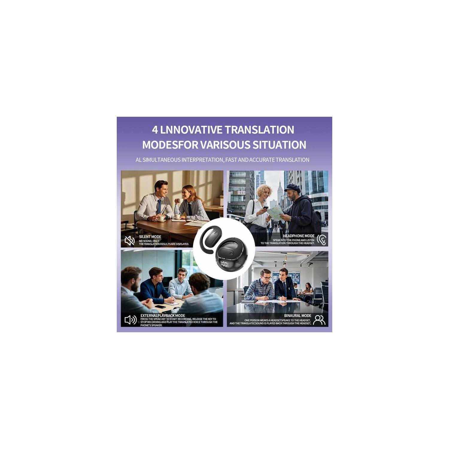 Casque de traduction M112 Smart translation crochet à oreille ouverte Bluetooth 3 en 1 sans fil Bluetooth dispositif de traduction multilingue