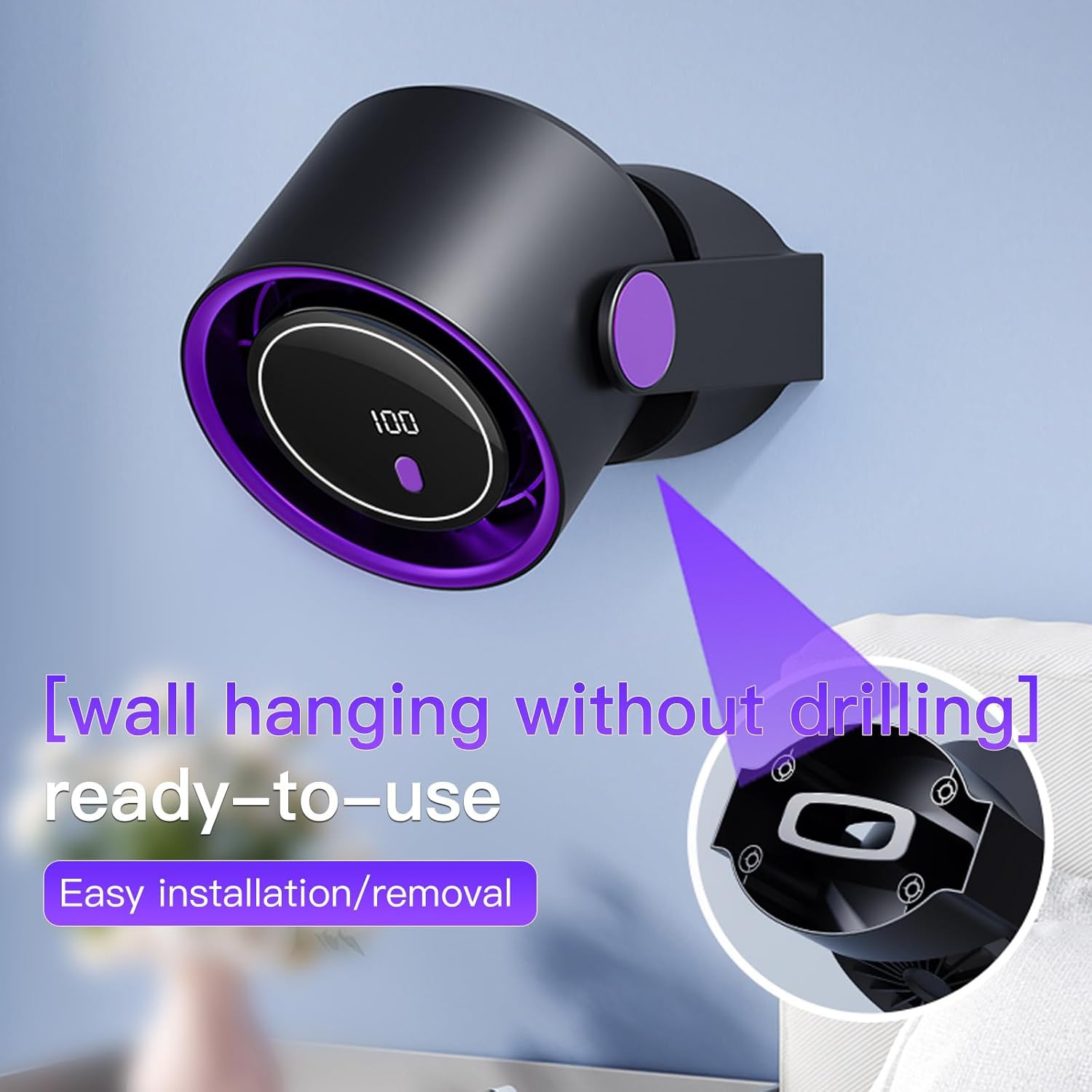 Table fan, rechargeable portable fan with 90° rotating head, LED digital power display and 5-speed wind speed adjustment function, ultra-quiet small