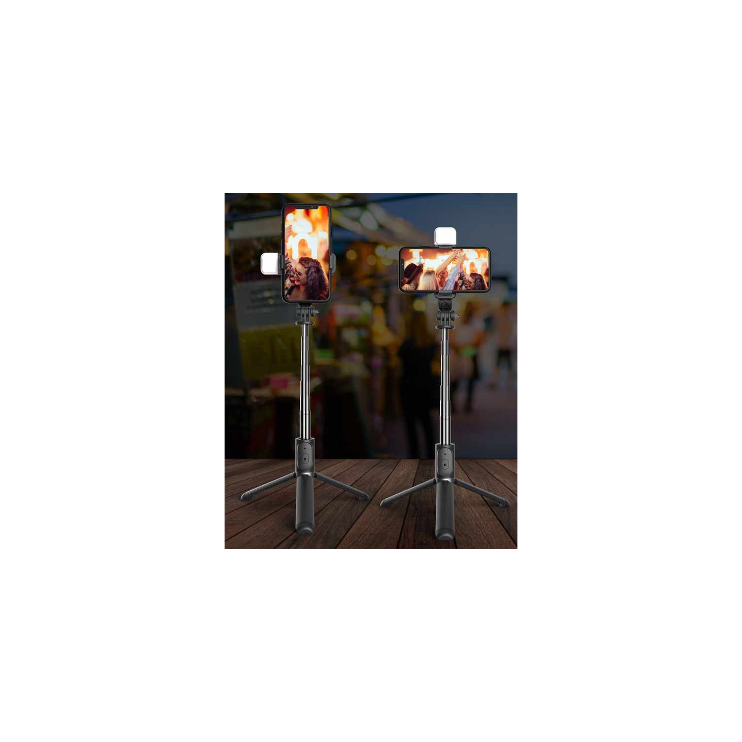 Téléphone mobile perche à égoportrait Q02S trépied de voyage télescopique portatif antitremblement Support photo direct [noir] 1 m * Télécommande