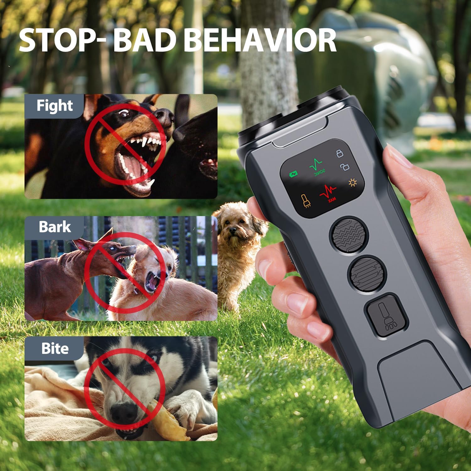 Ultrasonic Dog Barking Stopper - Dog Barking Stopper, Barking Stopper, Barking Training Aid, High Frequency Strobe LED Flashlight and HD Display
