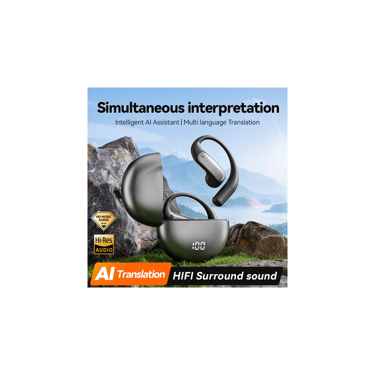 M118AI translation earphones, ultra-long battery life, power display, semi-in-ear Bluetooth earphones, support 137 language translation, Bluetooth