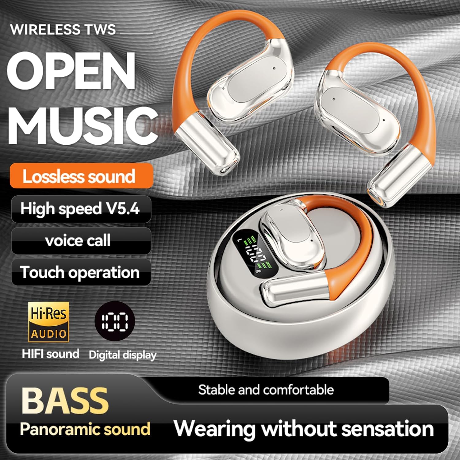 M113AI translation earphones with power display, semi-in-ear Bluetooth earphones, 3-in-1 wireless Bluetooth earphones translation device, Bluetooth