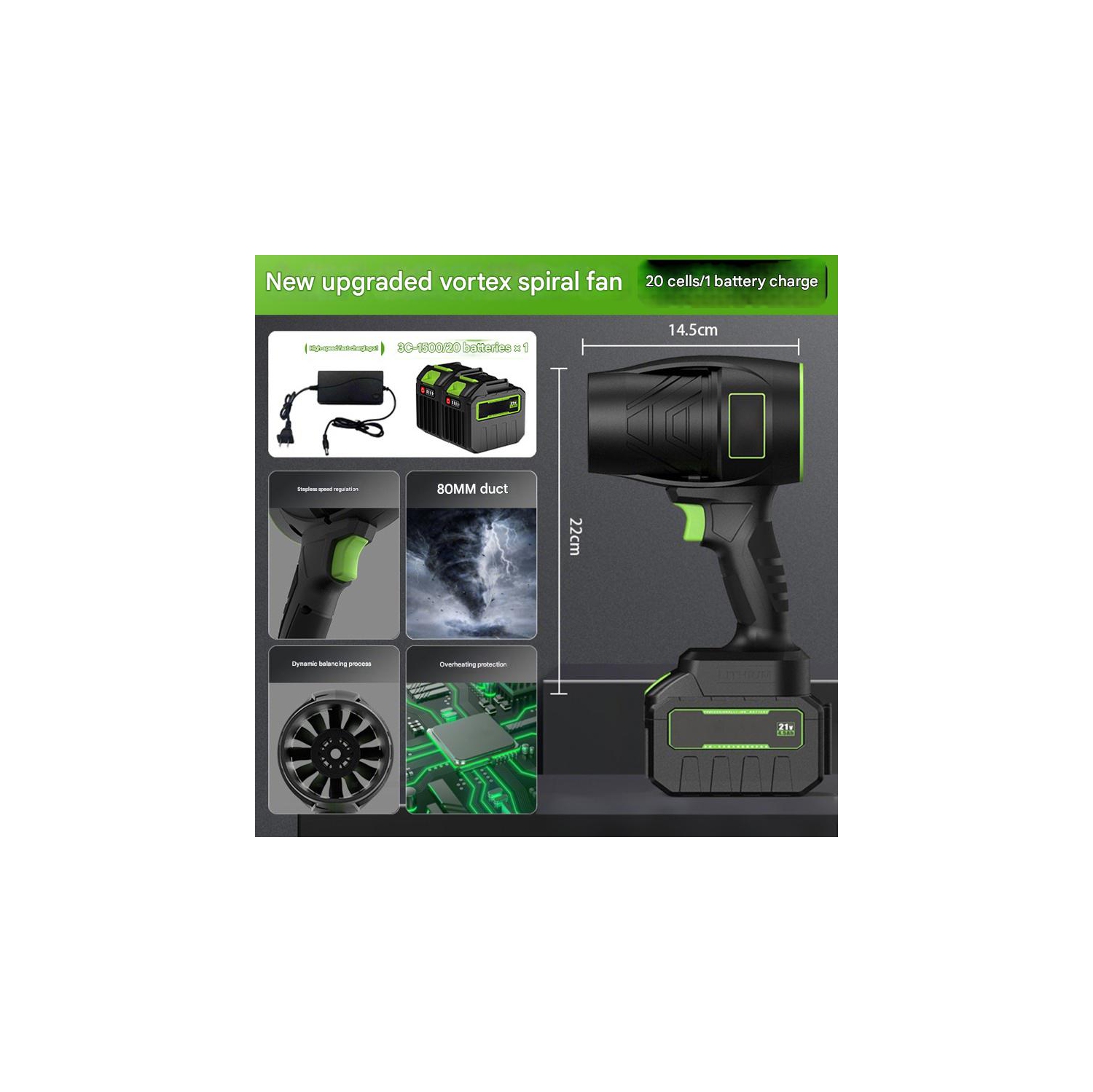 Souffleuse à feuilles sans fil, souffleuse à turbojet portative légère, réglage de vitesse continu, avec batterie et chargeur 21 V, machine à