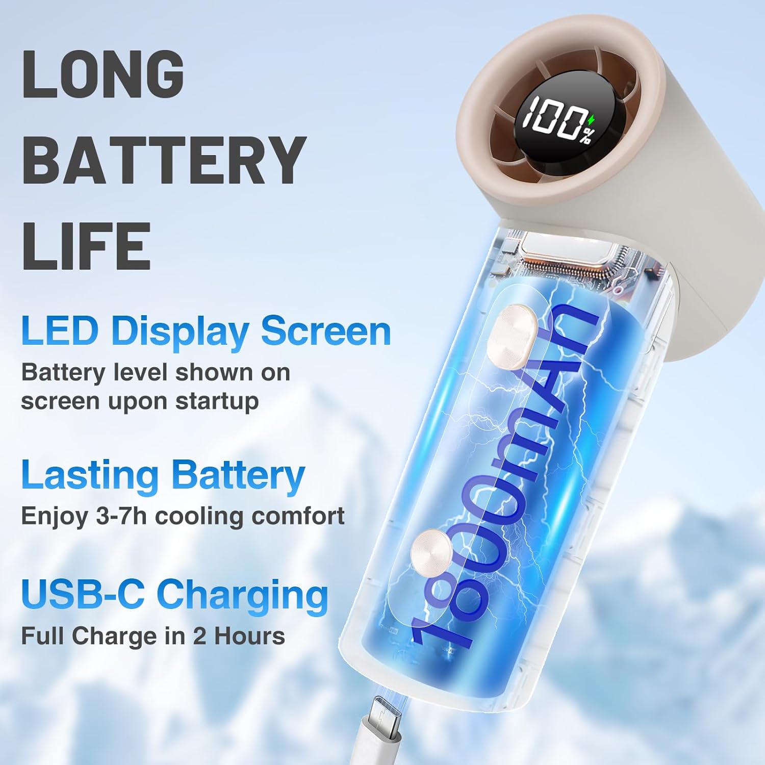 Ultra Light Portable Handheld Fan - Powerful 20000 RPM High Speed ​​USB Rechargeable Personal Mini Fan for Travel Beach Summer Women Kids Gift, White