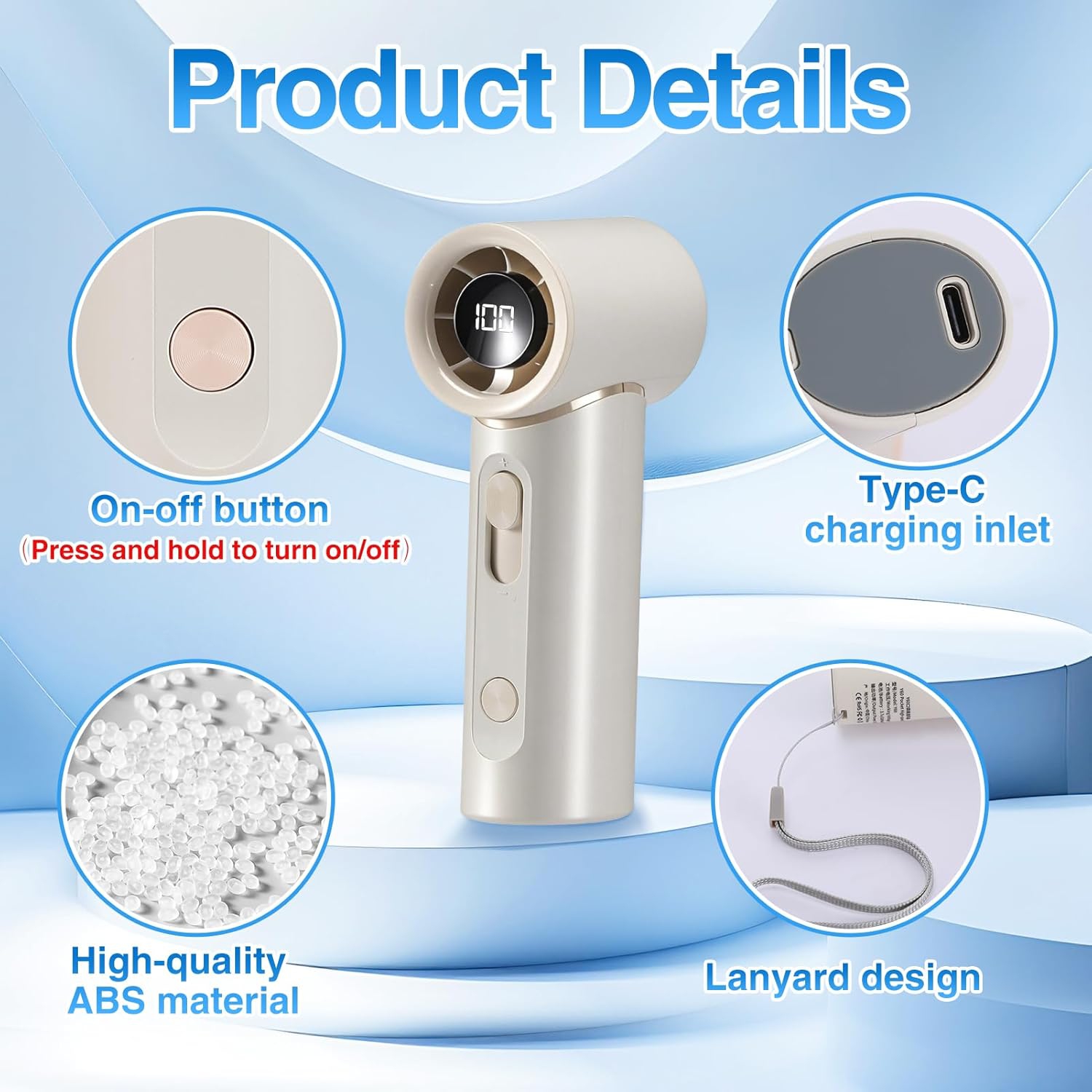 Ultra Light Portable Handheld Fan - Powerful 20000 RPM High Speed ​​USB Rechargeable Personal Mini Fan for Travel Beach Summer Women Kids Gift, White