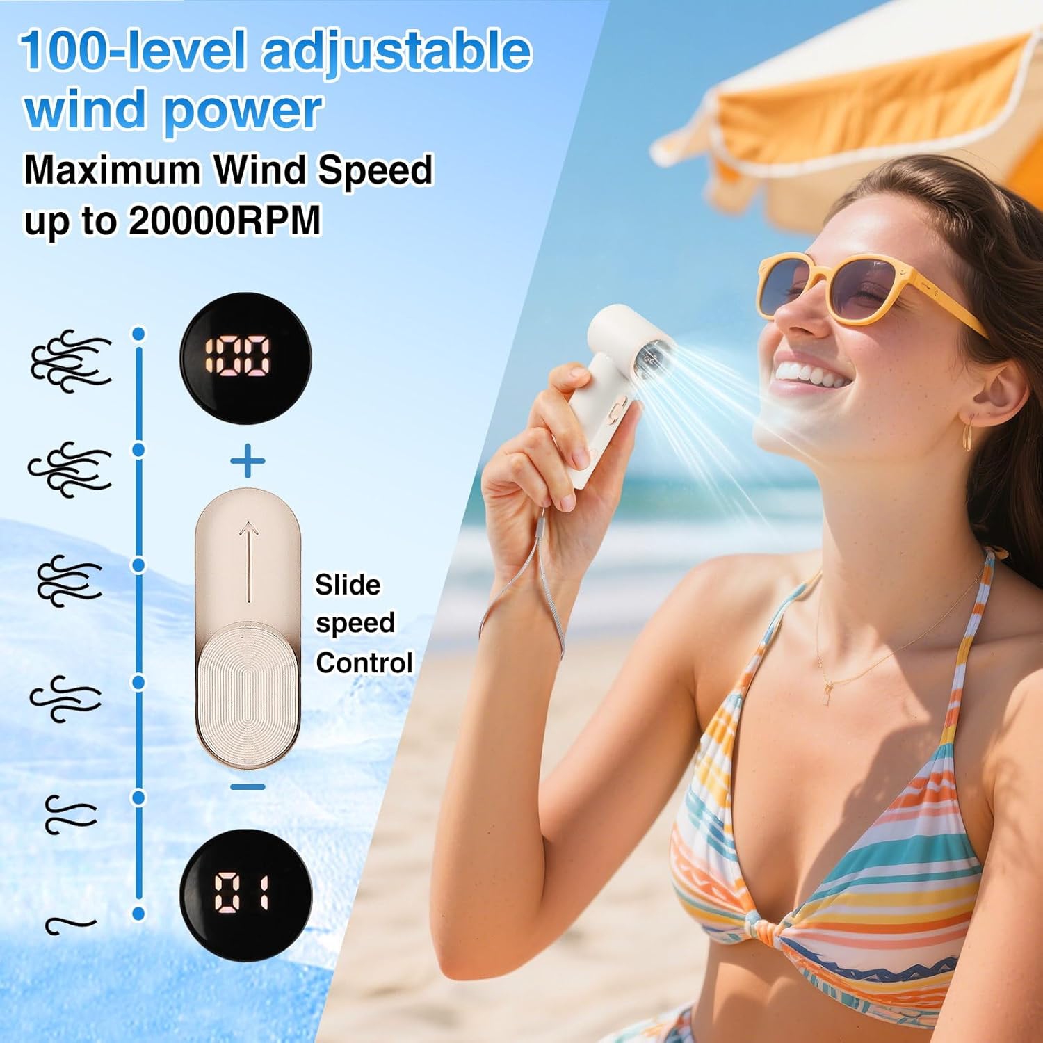 Ultra Light Portable Handheld Fan - Powerful 20000 RPM High Speed ​​USB Rechargeable Personal Mini Fan for Travel Beach Summer Women Kids Gift, Purple