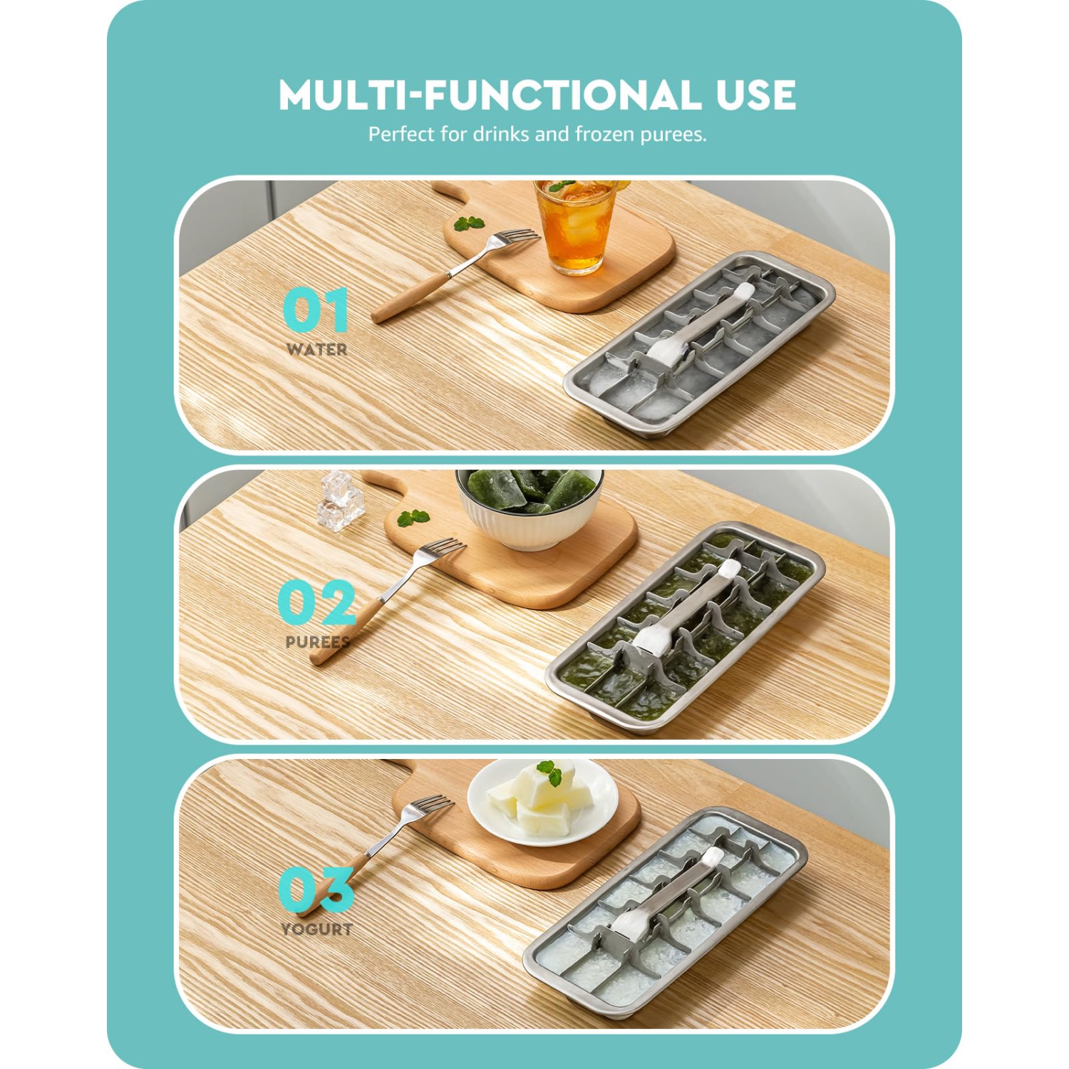 Food Grade Stainless Steel Ice Cube Tray,Easy Release and Multi-Functional Use,with Gloves for Freeze Protection(18 Cubes)