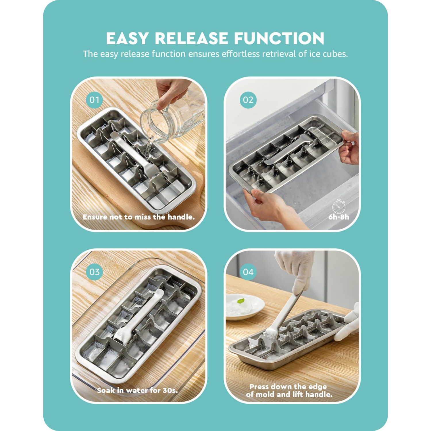 Food Grade Stainless Steel Ice Cube Tray,Easy Release and Multi-Functional Use,with Gloves for Freeze Protection(18 Cubes)