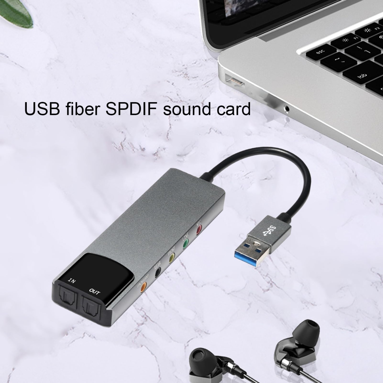6 in 1 Computer Sound Card, 5.1 USB Sound Card, Multifunctional Audio Converter for Notebook, Aluminum Sound Card, Easy Installation