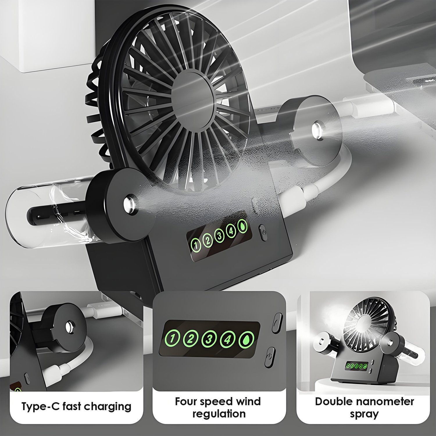 Mini Desktop Misting Fan, Portable Personal Humidifier Fan Suitable for Bedroom, Office