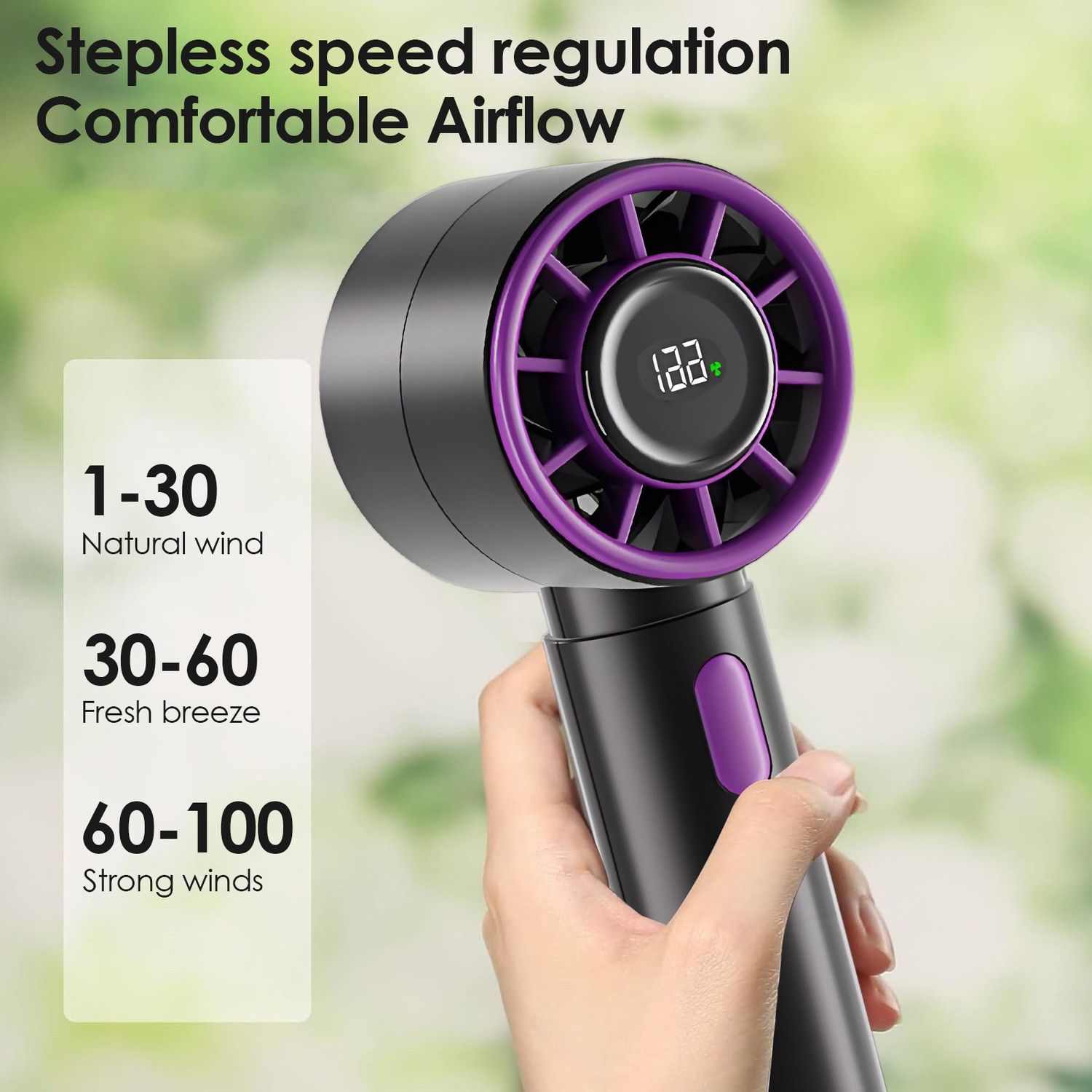 Mini ventilateur portatif portatif, chargement USB Écran numérique intelligent Ventilateur haute vitesse adapté à la chambre, au bureau et aux voyages