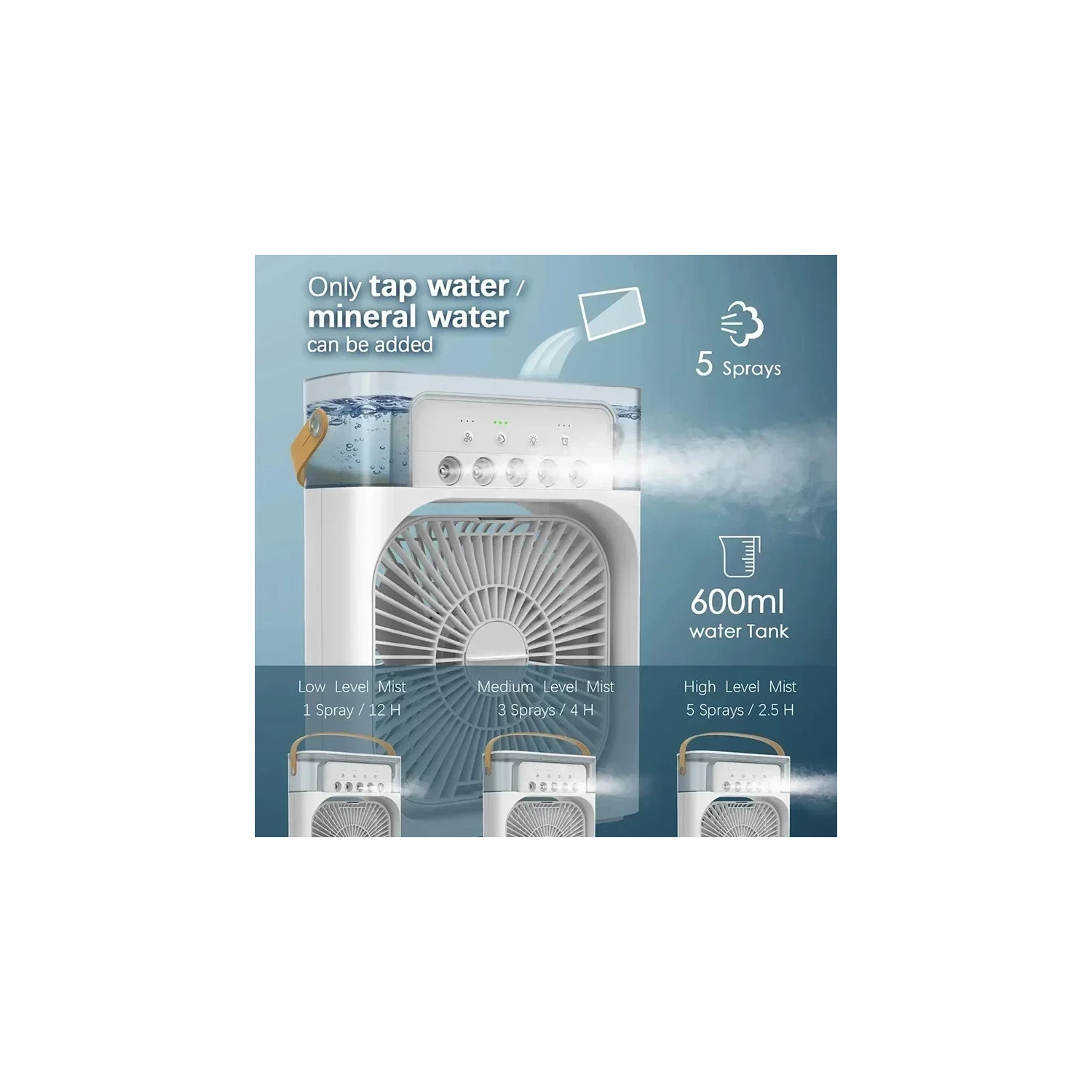 Five-Hole Multifunctional Spray Fan, USB Charging Portable Desktop Fan with LED Night Light Suitable for Office, Bedroom, Living Room