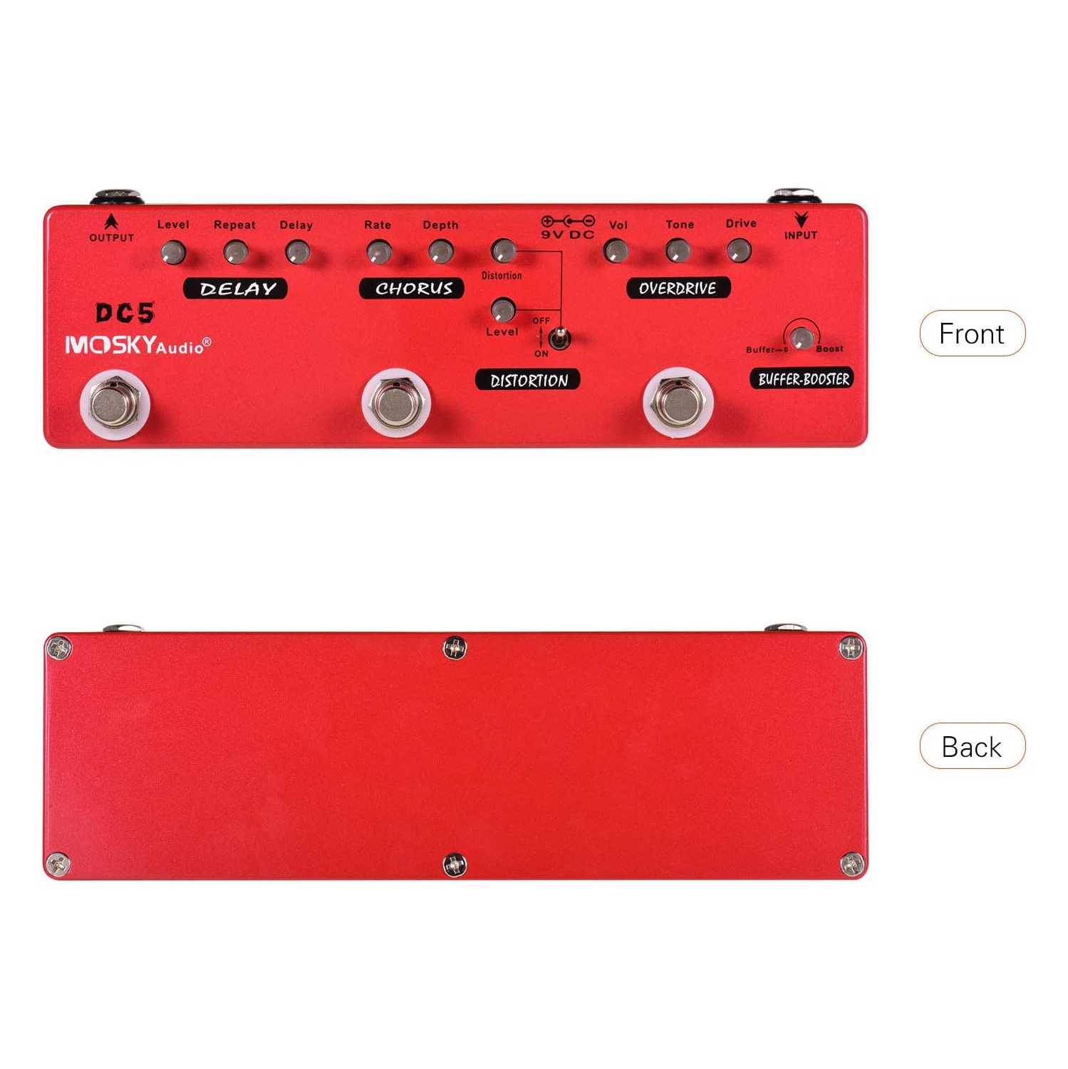 Pédale d'effets de guitare tout-en-un 6-en-1|Buffer/ Boost/ Overdrive/ Distortion/ Chorus/ Delay|Chaîne de tonalité de qualité professionnelle