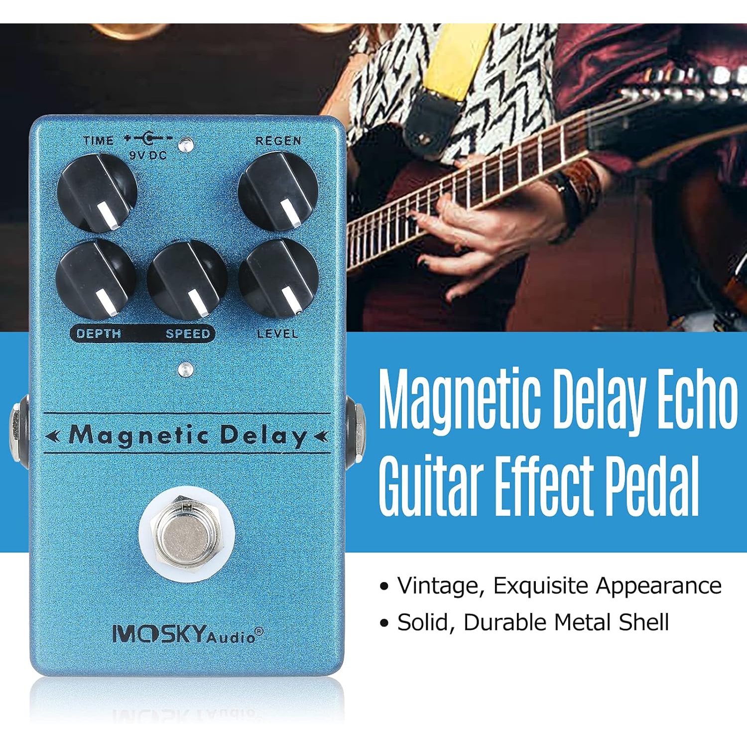 Guitar Delay Effects | 40-600ms adjustable | Modulation Depth Control | Tape Simulation | Full Metal Body