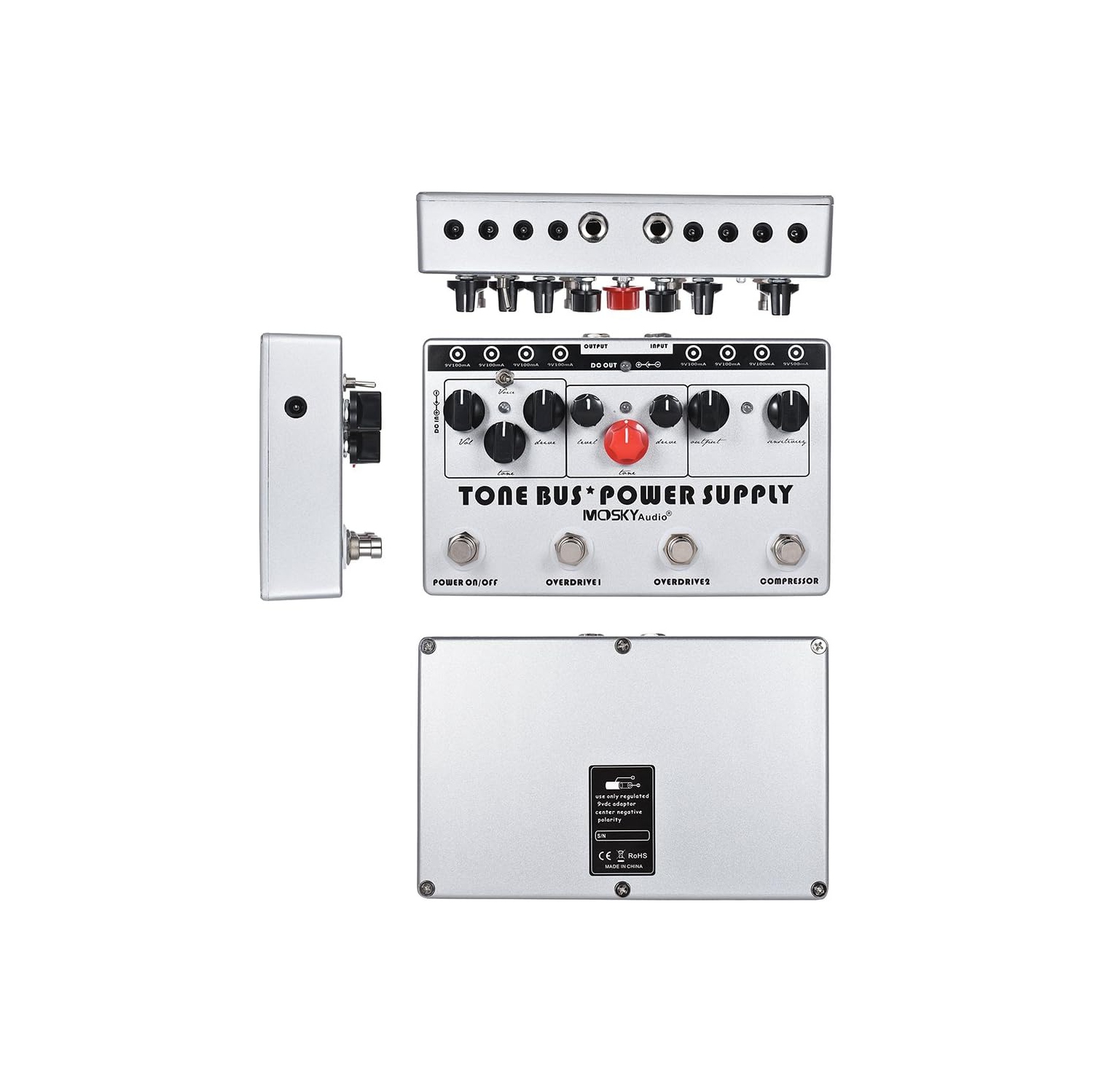 Effets de guitare professionnels 3-en-1 + système d'alimentation | Compression + double surcharge | 8 blocs d'alimentation indépendants | Chaîne de