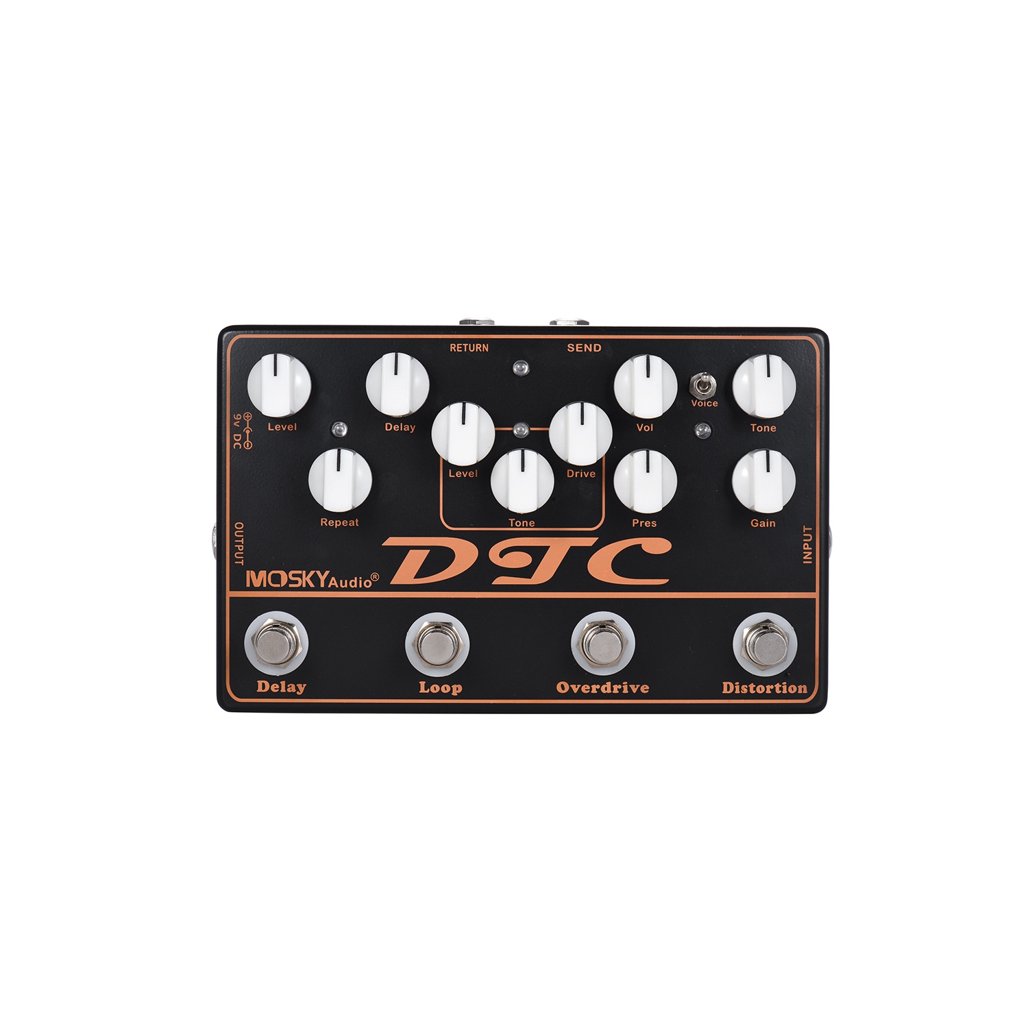 4-in-1 professional guitar effects pedal｜Distortion+Overdrive+Delay+FX Loop｜Dual distortion mode｜All-metal body