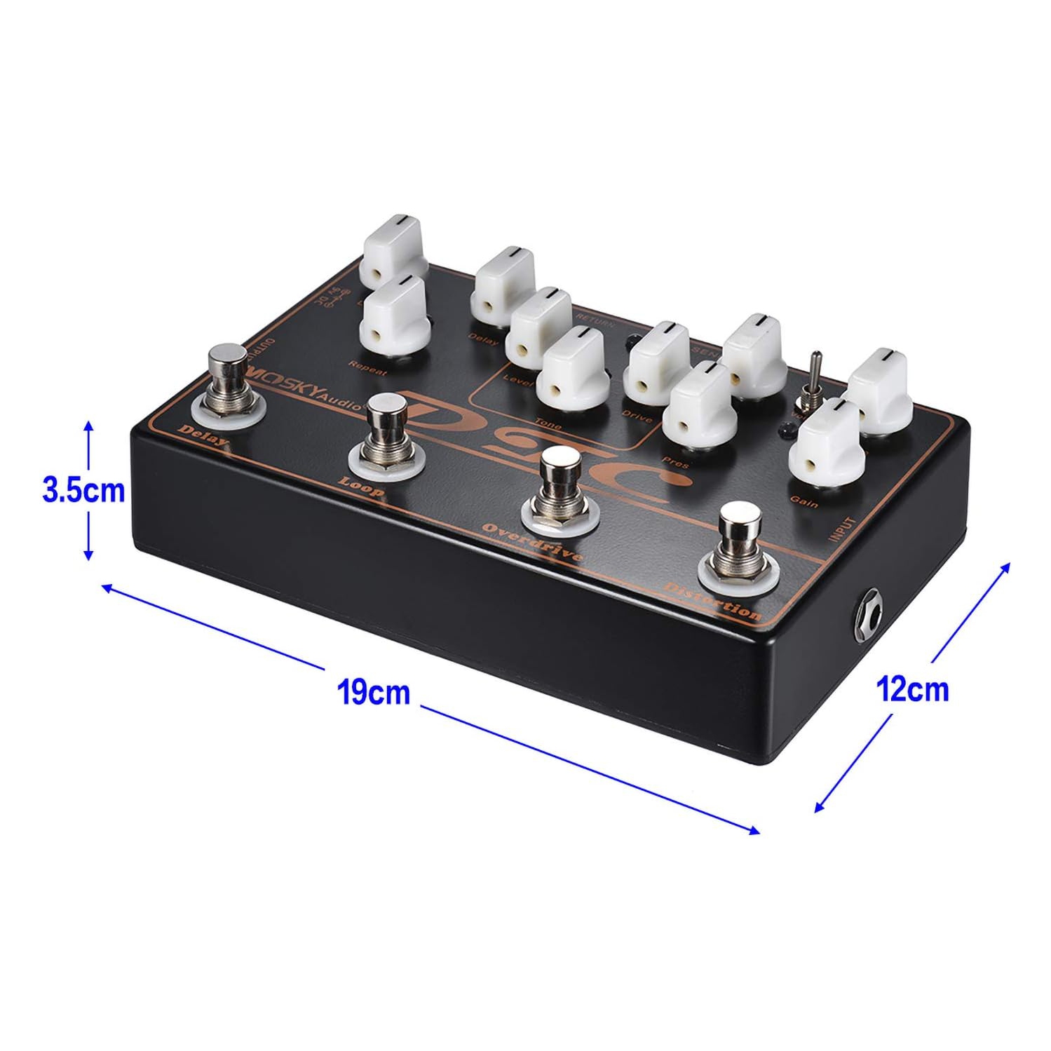 4-in-1 professional guitar effects pedal｜Distortion+Overdrive+Delay+FX Loop｜Dual distortion mode｜All-metal body