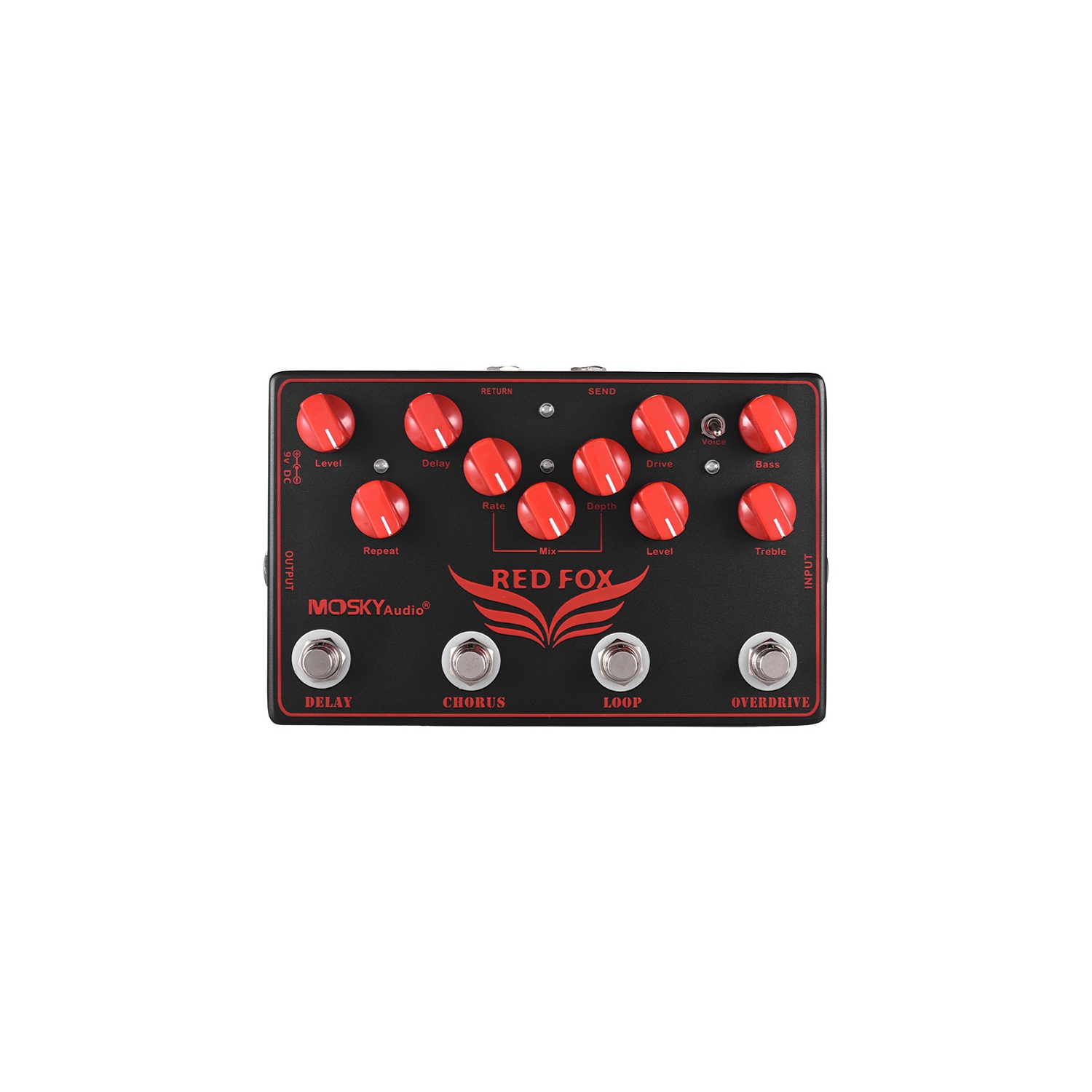 4-in-1 professional guitar effects pedal | Delay + Chorus + Overdrive + FX Loop | Dual-mode overdrive | Metal body