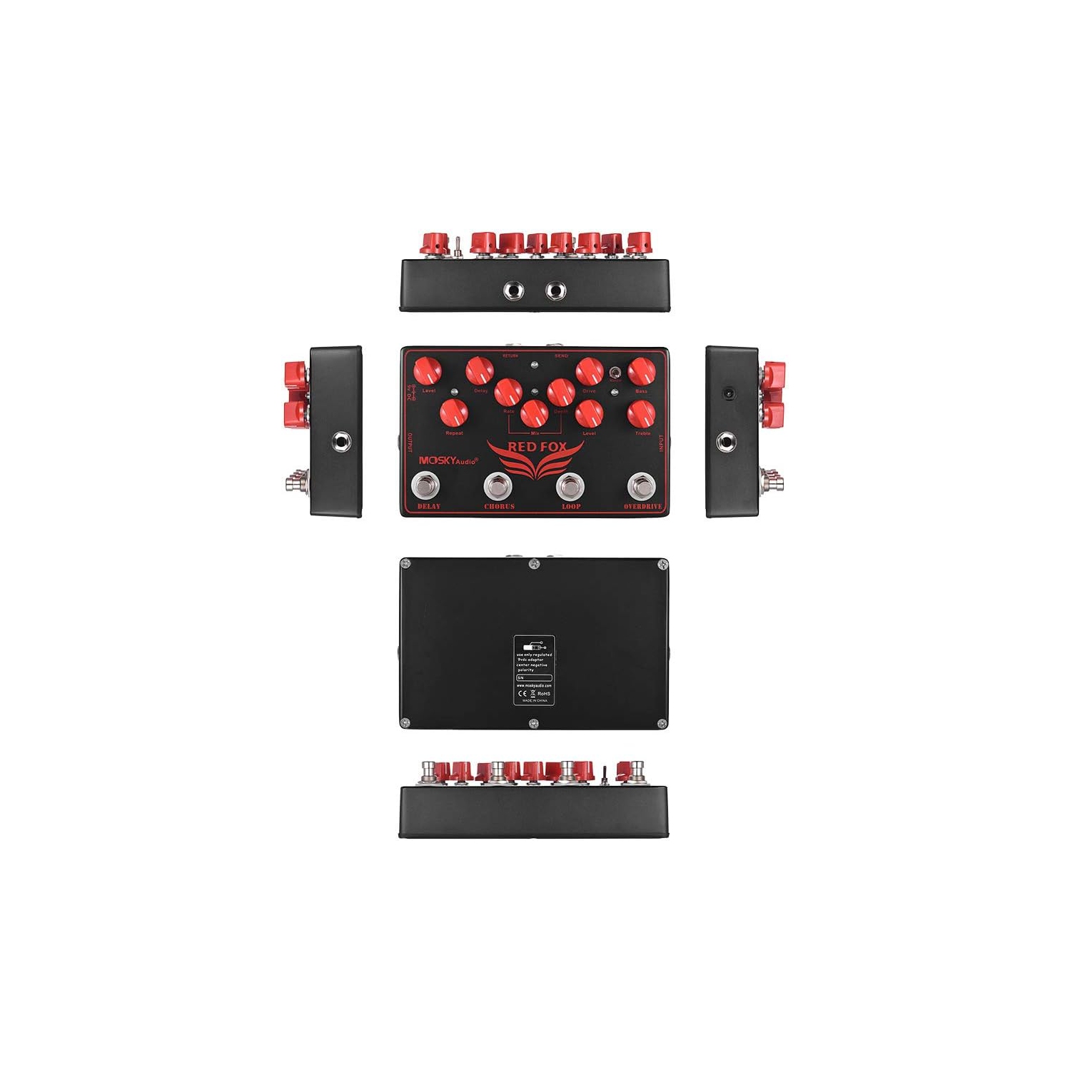 4-in-1 professional guitar effects pedal | Delay + Chorus + Overdrive + FX Loop | Dual-mode overdrive | Metal body