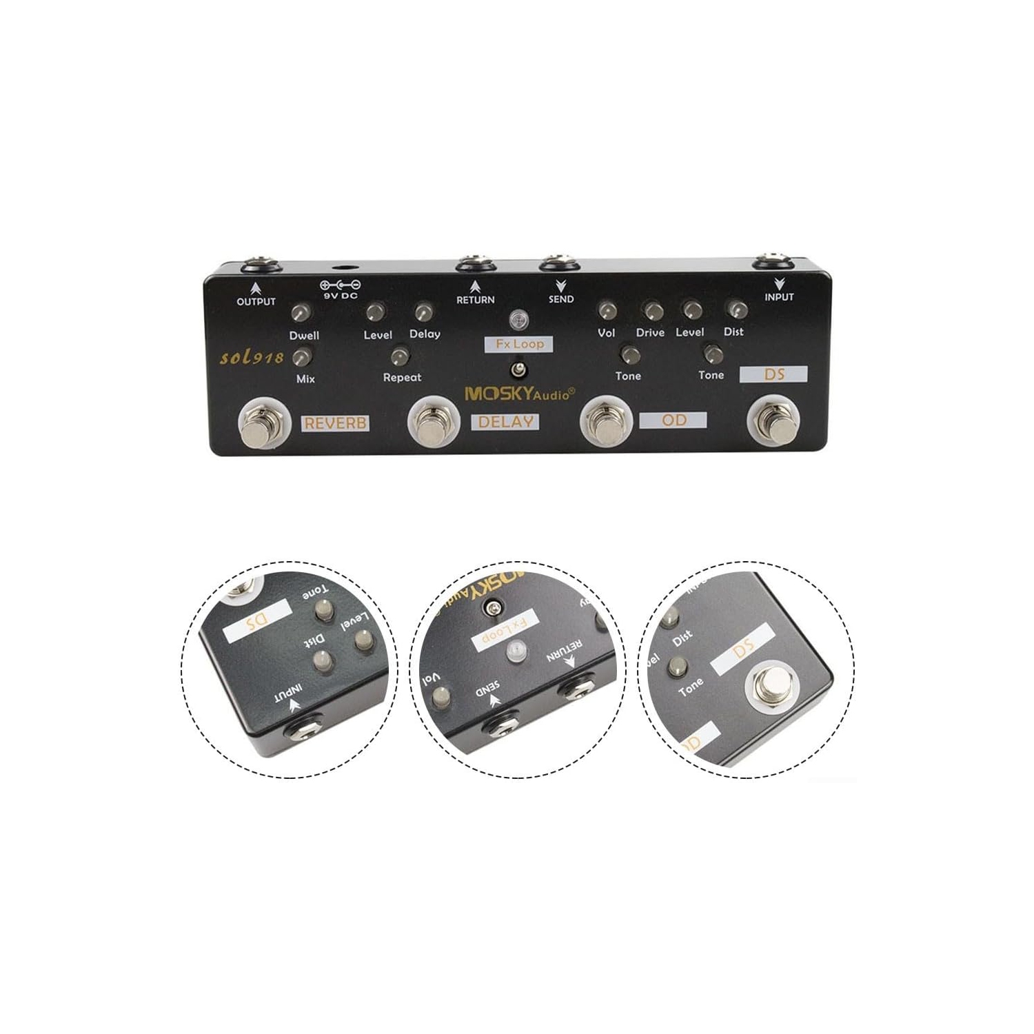 Pédale de guitare professionnelle à effets multiples cinq-en-un｜Distortion+Overdrive+Delay+Reverb+FX Loop｜Solution de chaîne complète