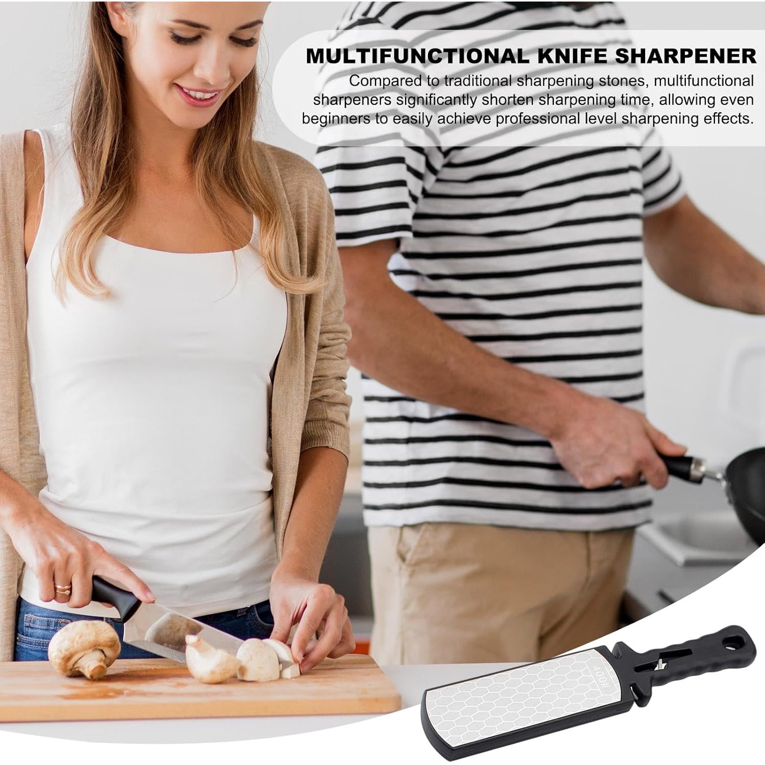 Whetstone double-sided sharpening tool, quick sharpener, hangable household multifunctional kitchen knife sharpening stone - black