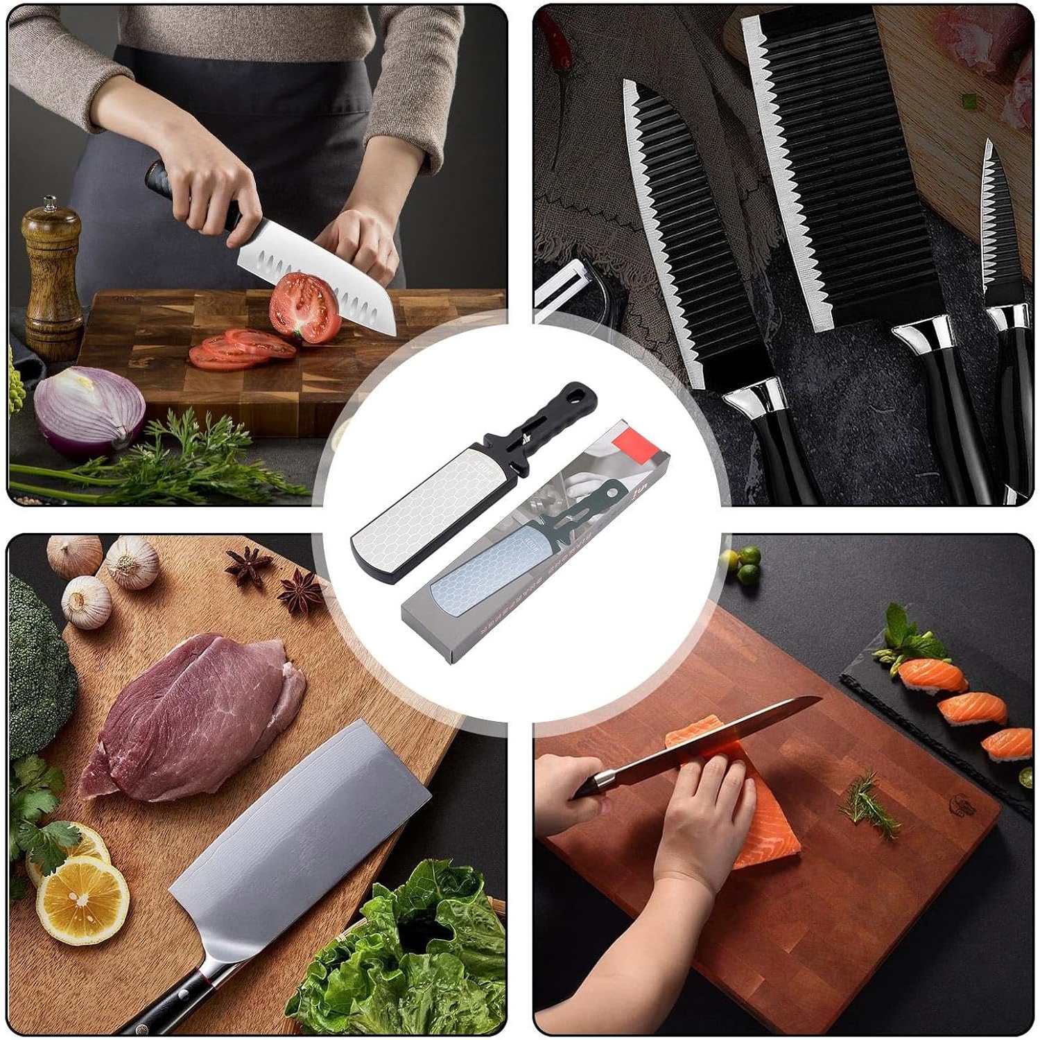 Whetstone double-sided sharpening tool, quick sharpener, hangable household multifunctional kitchen knife sharpening stone - black