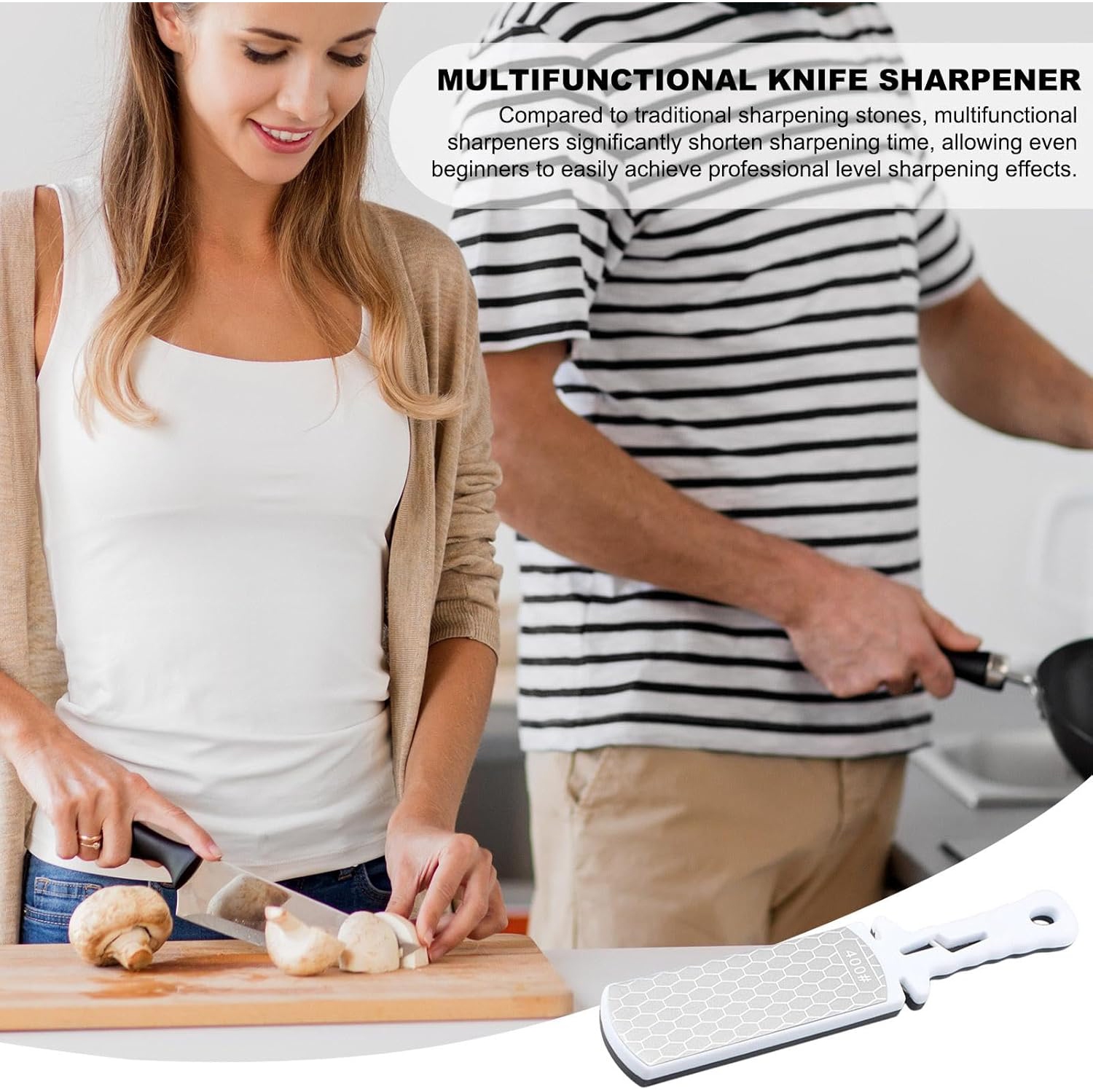 Whetstone double-sided sharpening tool, quick sharpener, hangable household multifunctional kitchen knife sharpening stone - white