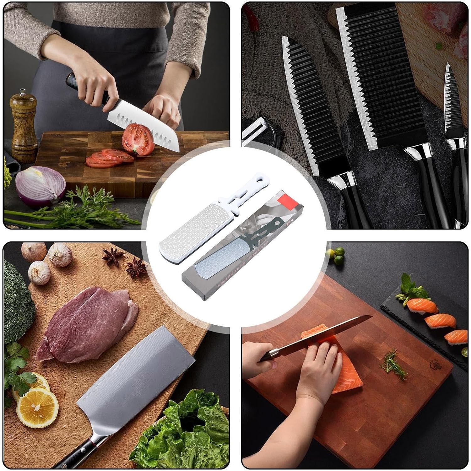 Whetstone double-sided sharpening tool, quick sharpener, hangable household multifunctional kitchen knife sharpening stone - white