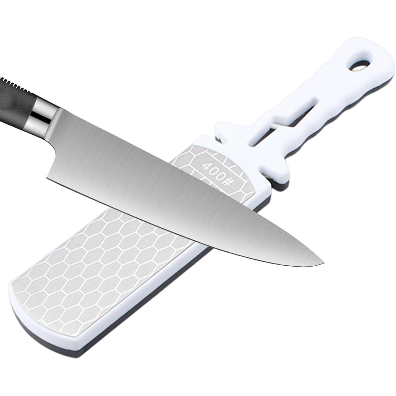 Whetstone double-sided sharpening tool, quick sharpener, hangable household multifunctional kitchen knife sharpening stone - white