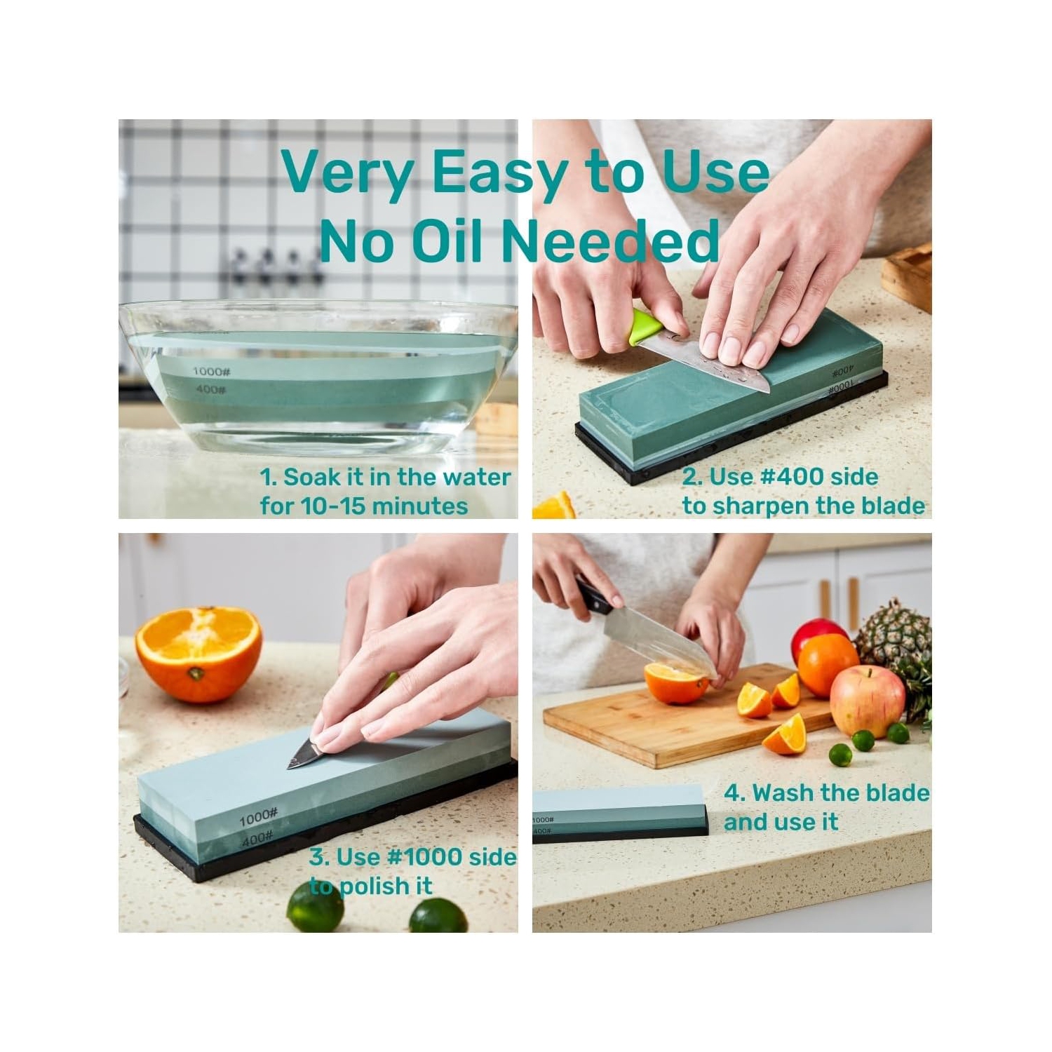 Pierre de coupe avec base antidérapante en caoutchouc, pierre de première qualité, grain 240/1000, affûteur à couteaux double face, pierre