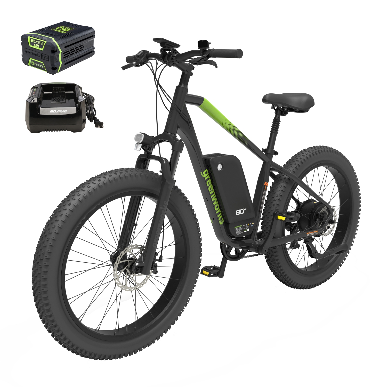 VÉLO électrique DE MONTAGNE 80&nbsp;V de 26&nbsp;po TOUS TERRAIN de Greenworks, 1 batterie 4&nbsp;Ah et chargeur 6&nbsp;A inclus