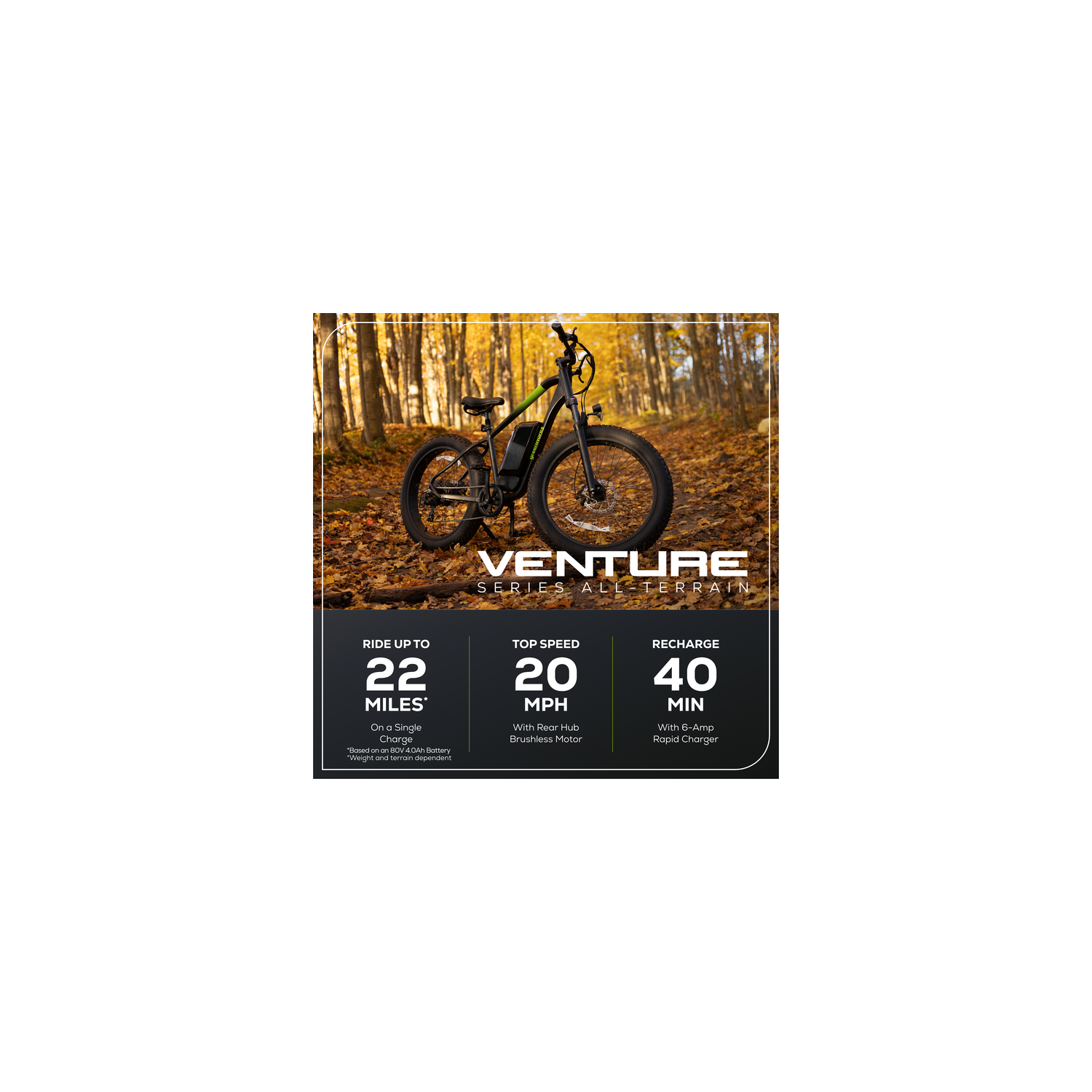 VÉLO électrique DE MONTAGNE 80&nbsp;V de 26&nbsp;po TOUS TERRAIN de Greenworks, 1 batterie 4&nbsp;Ah et chargeur 6&nbsp;A inclus