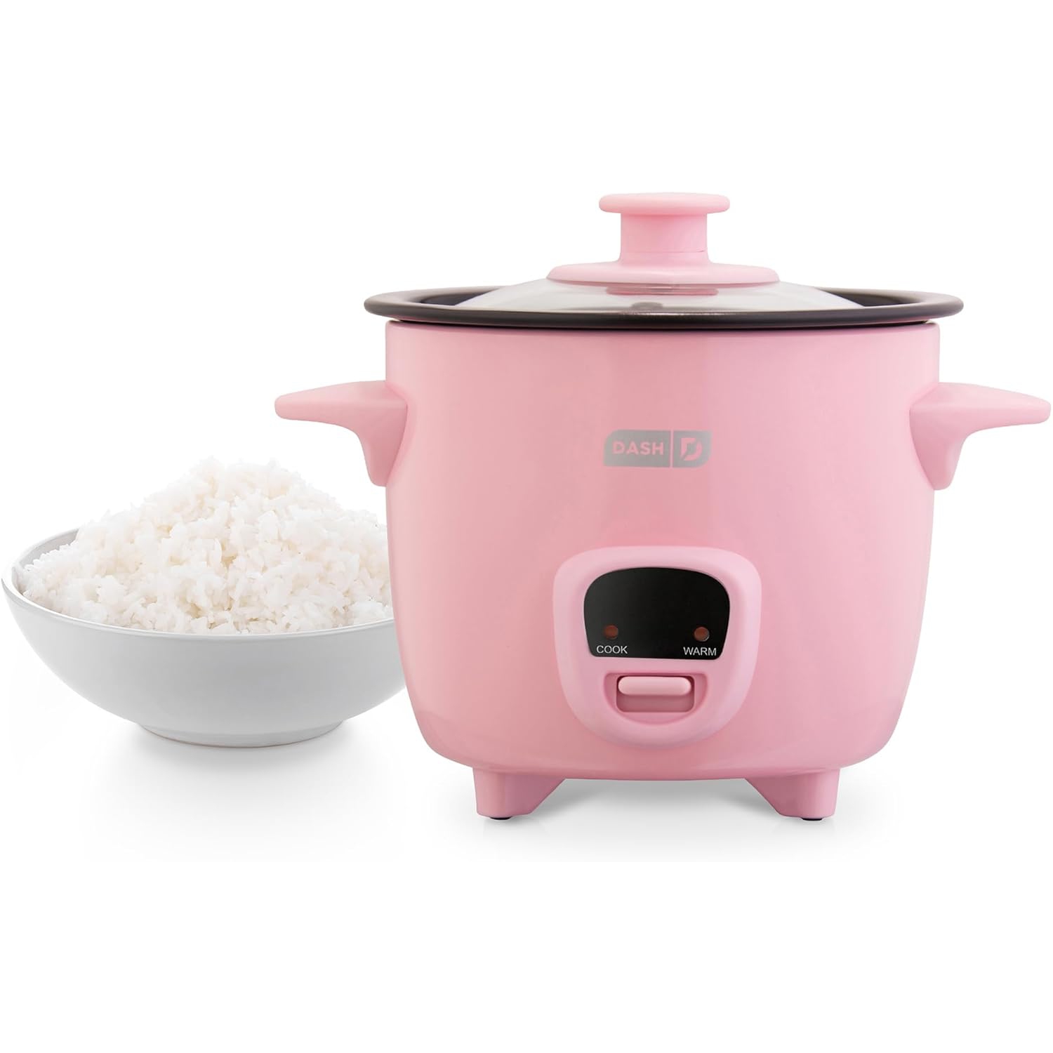 Dash - Mini Rice Cooker with Keep Warm Function & Removable Nonstick Pot - 2 Cups, Pink - 200W - Includes Recipe Guide, Rice Paddle & Measuring Cup