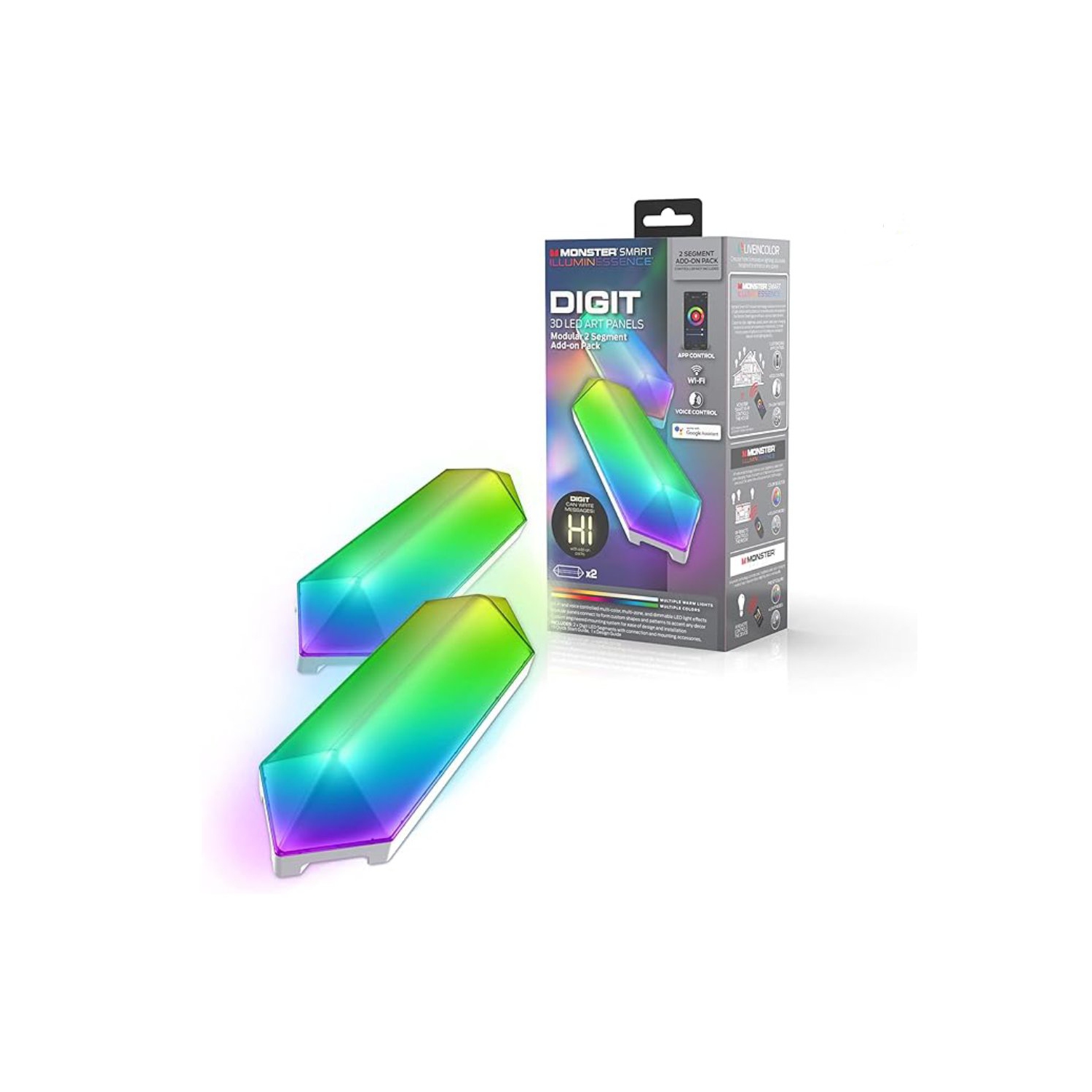 Refurbished Monster MLB71039RGB Digit Add-On Pack0150; Smart Modular 3D LED Art Panels