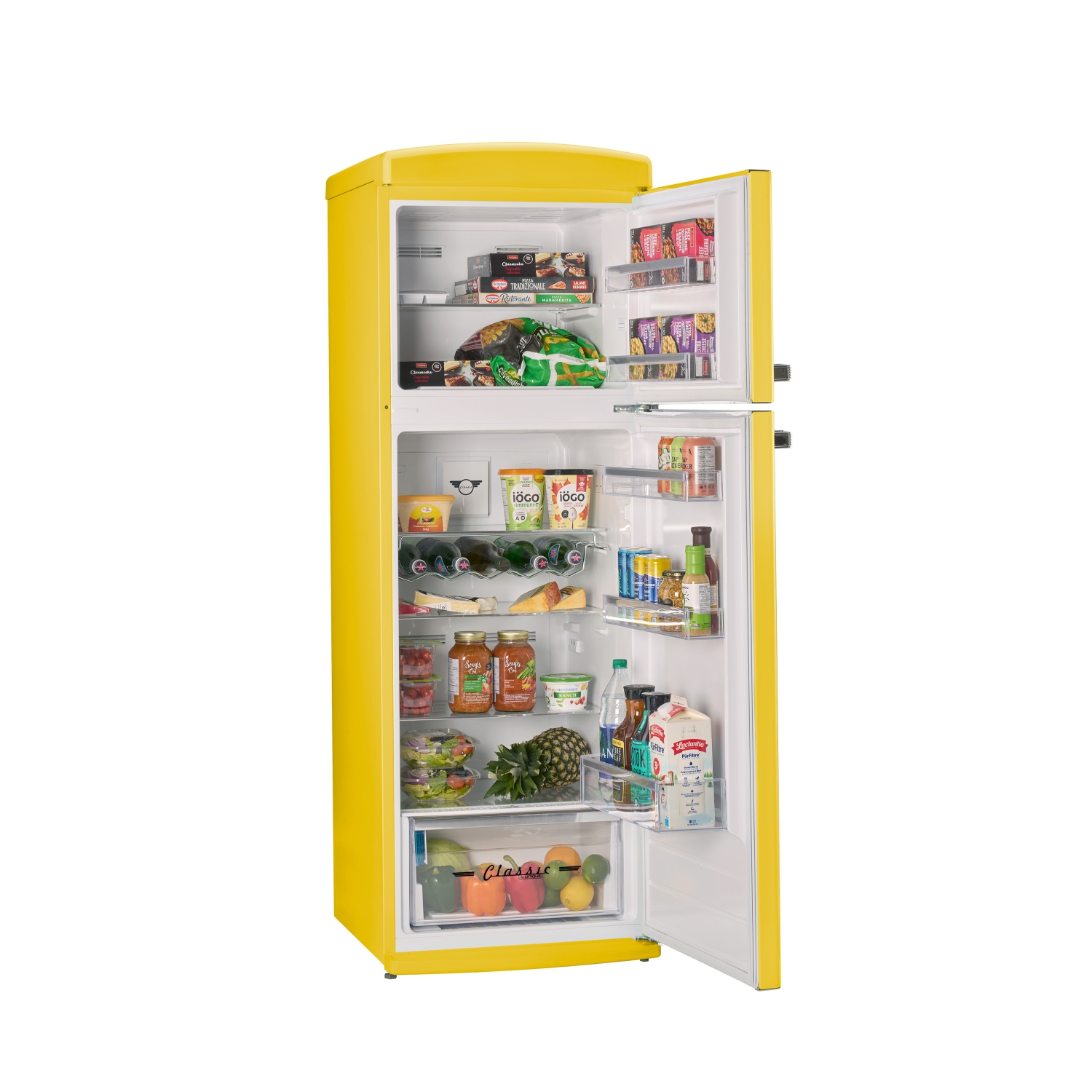 11&nbsp;pi³ rétro classique pour électroménagers uniques Réfrigérateur à congélateur supérieur – Jaune canari