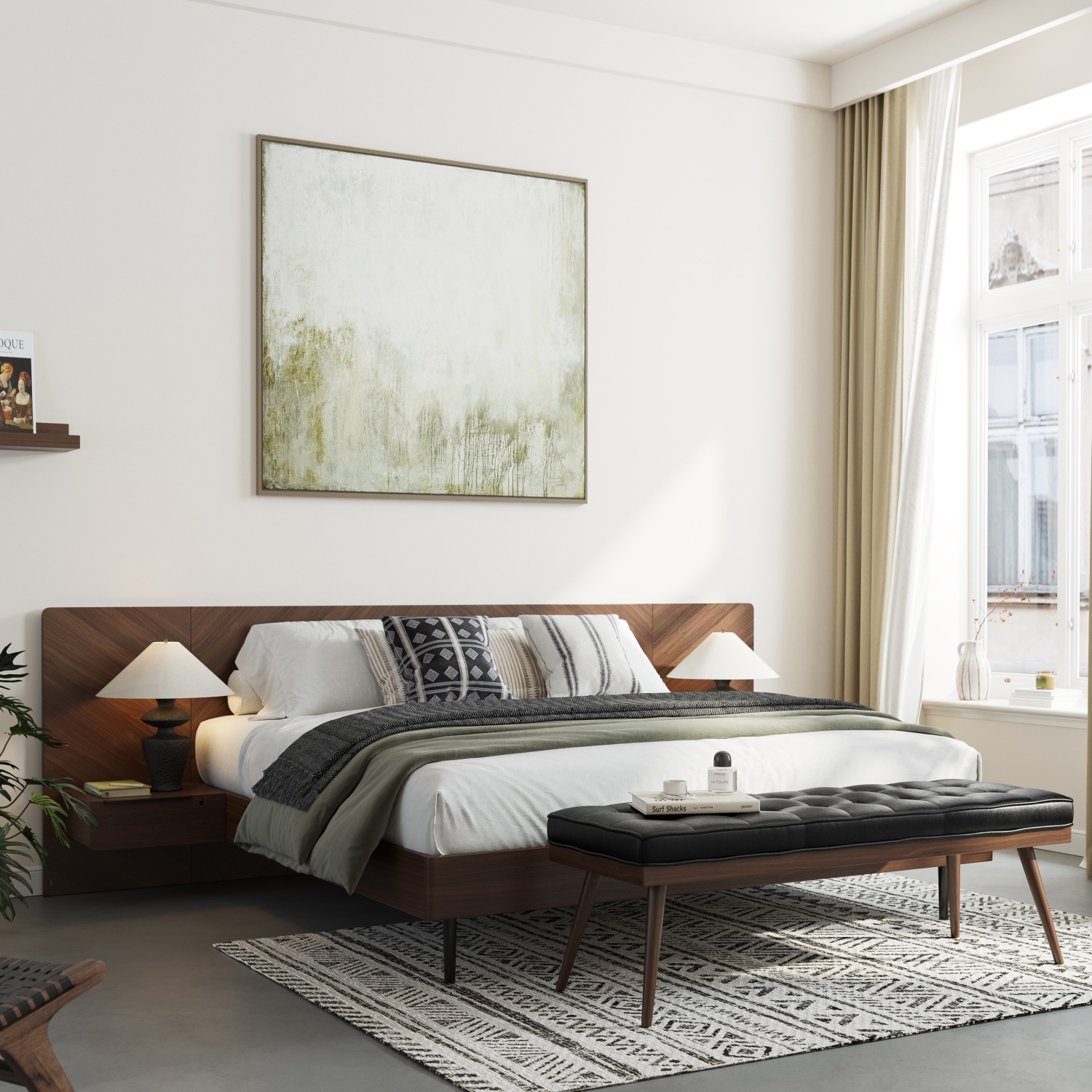 Valencia – Grand lit plateforme en bois Ava, teinture noyer