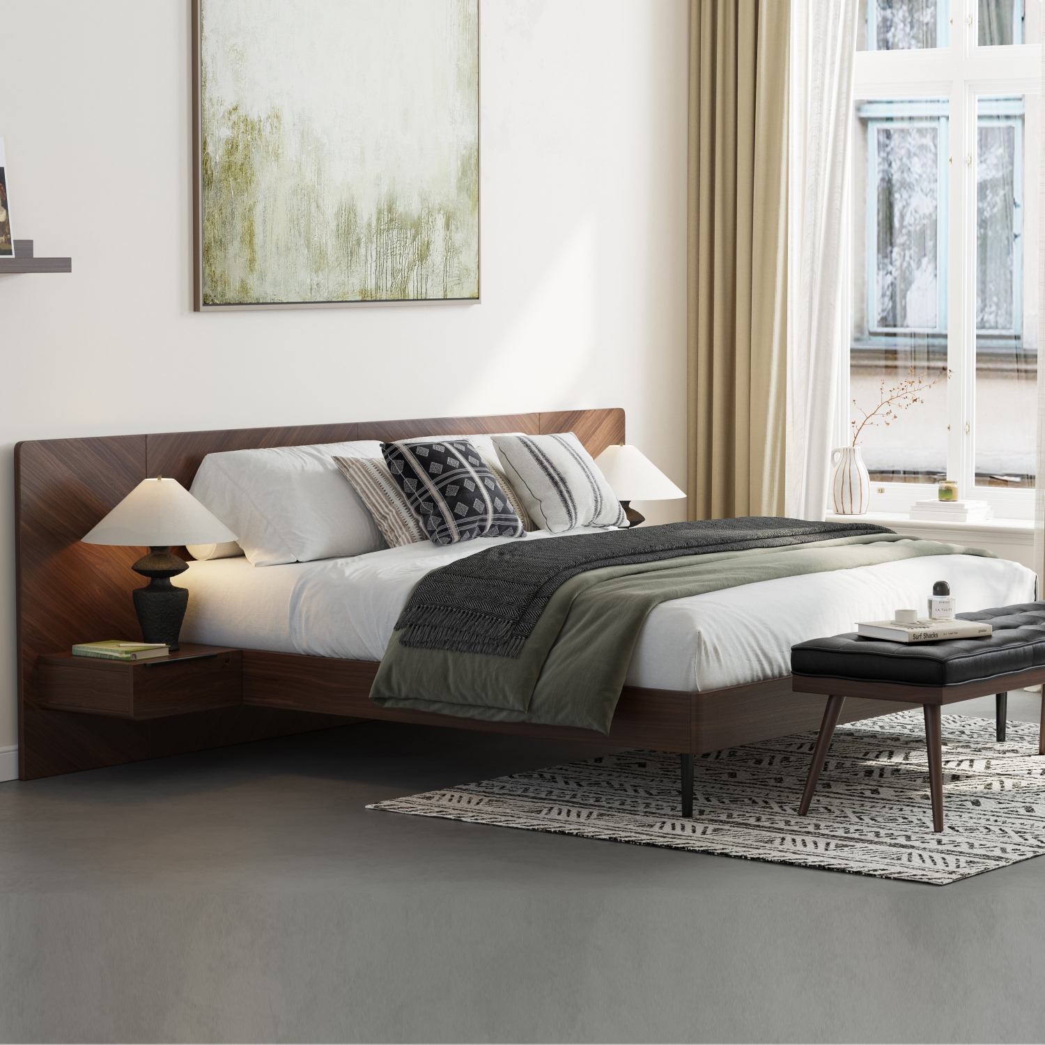 Valencia – Grand lit plateforme en bois Ava, teinture noyer