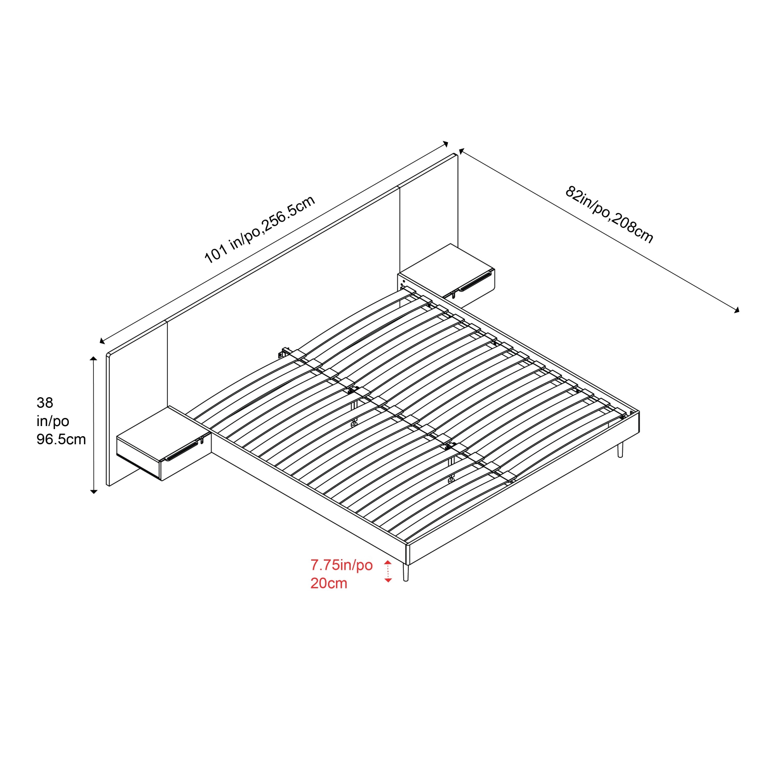 Valencia – Grand lit plateforme en bois Ava, teinture noyer