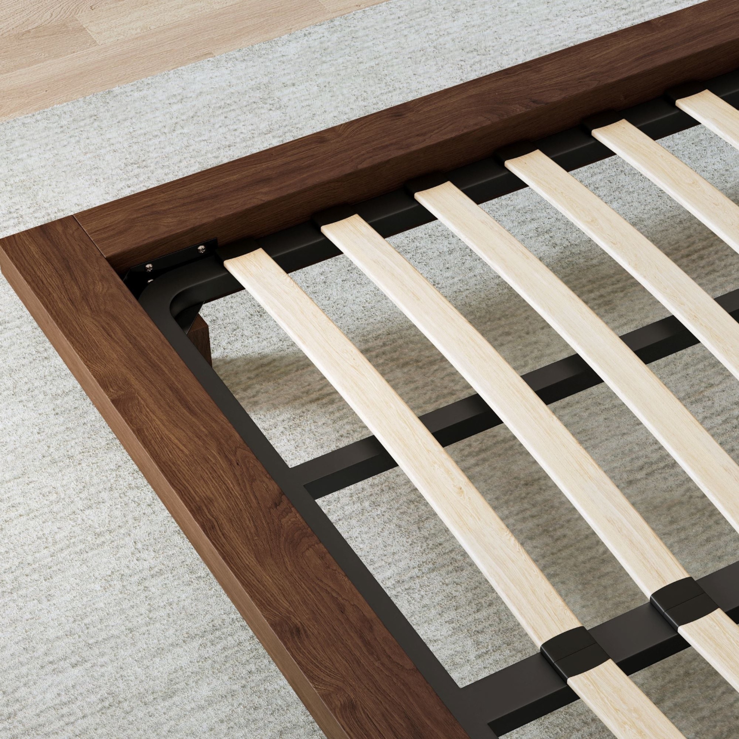 Valencia – Tête de lit large avec cadre de grand lit en bois Faith, noyer