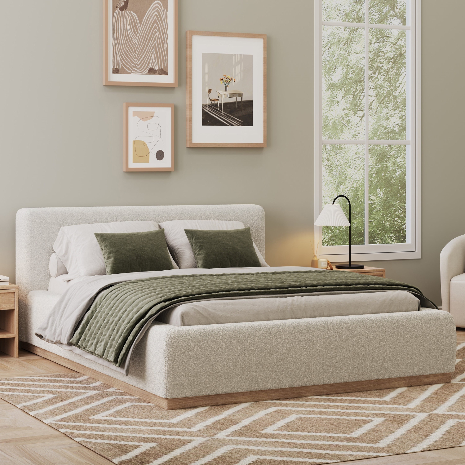 Valencia – Cadre de très grand lit recouvert de tissu Gabriella, crème