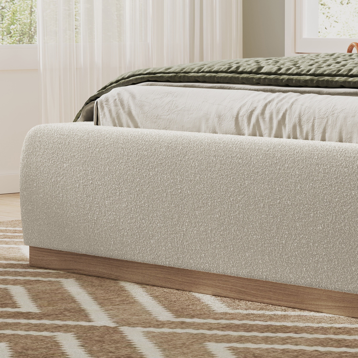 Valencia – Cadre de très grand lit recouvert de tissu Gabriella, crème