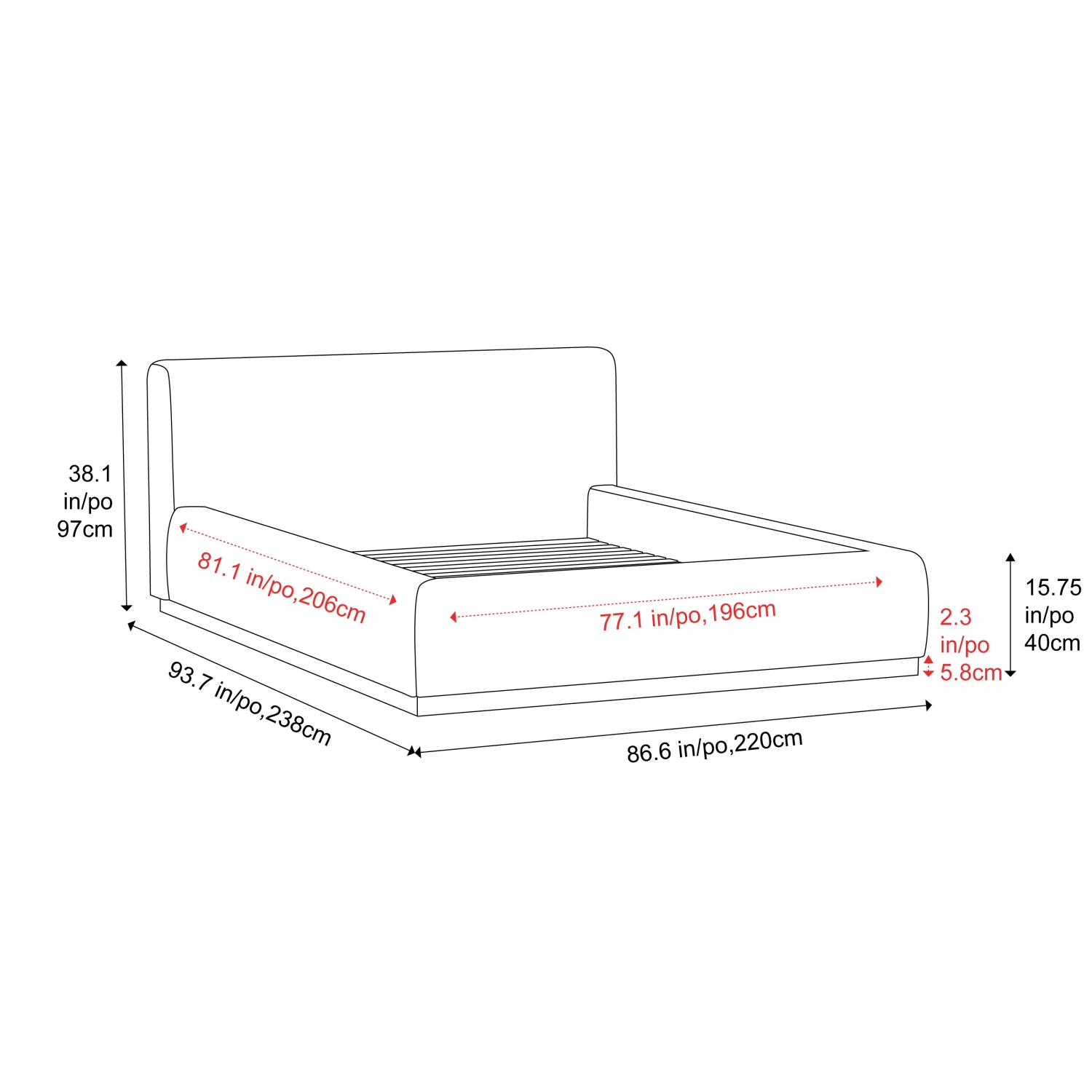 Valencia – Cadre de très grand lit recouvert de tissu Gabriella, crème