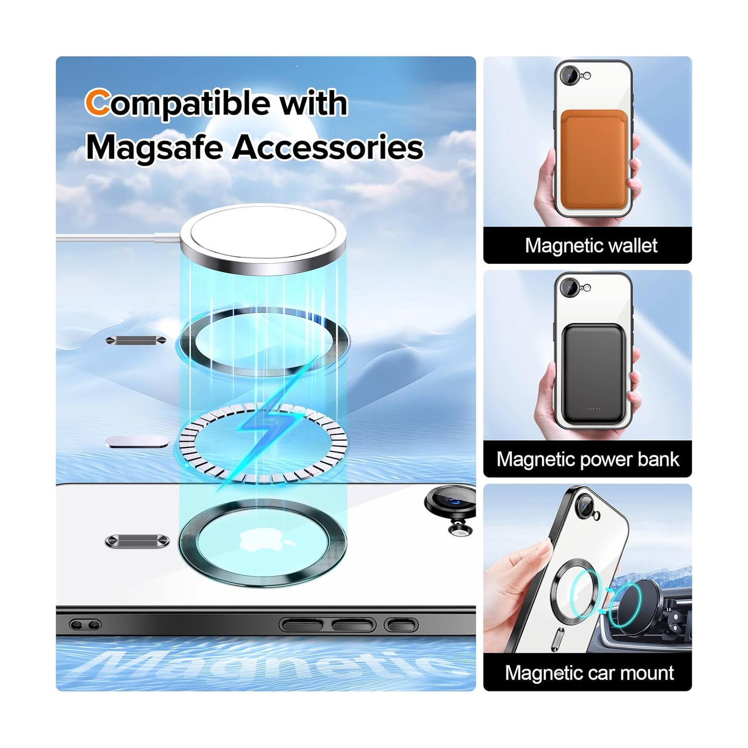 [CS] Étui magnétique en TPUR hybride avec MagSafe pour iPhone 16e, doré