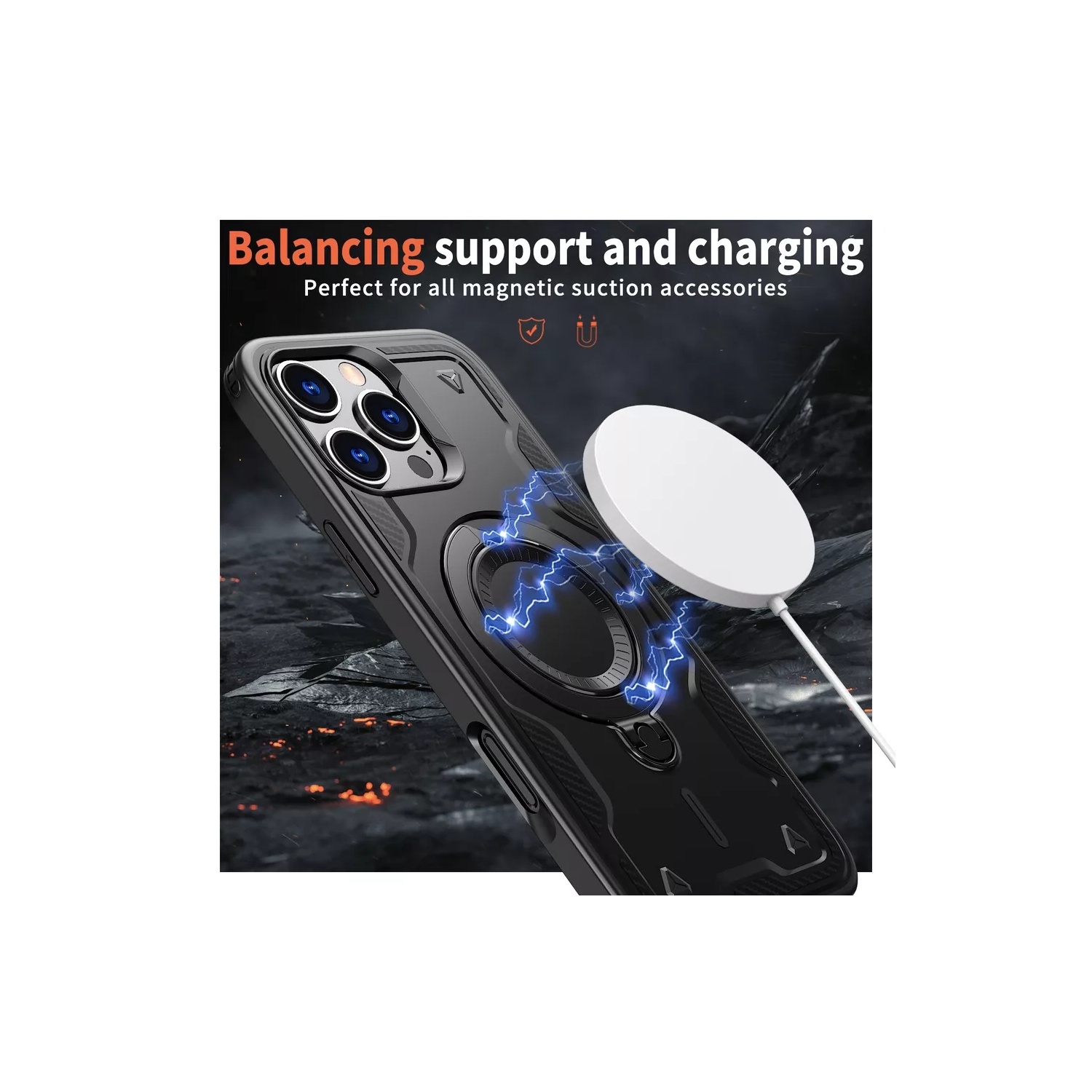 [CS] Shockproof Kickstand Magsafe Case Cover with Ring Stand for iPhone 16e, Navy