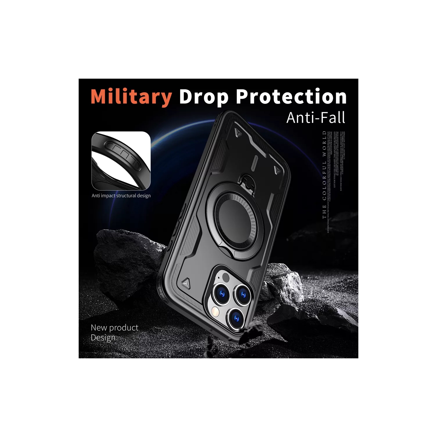 [CS] Shockproof Kickstand Magsafe Case Cover with Ring Stand for iPhone 16e, Navy