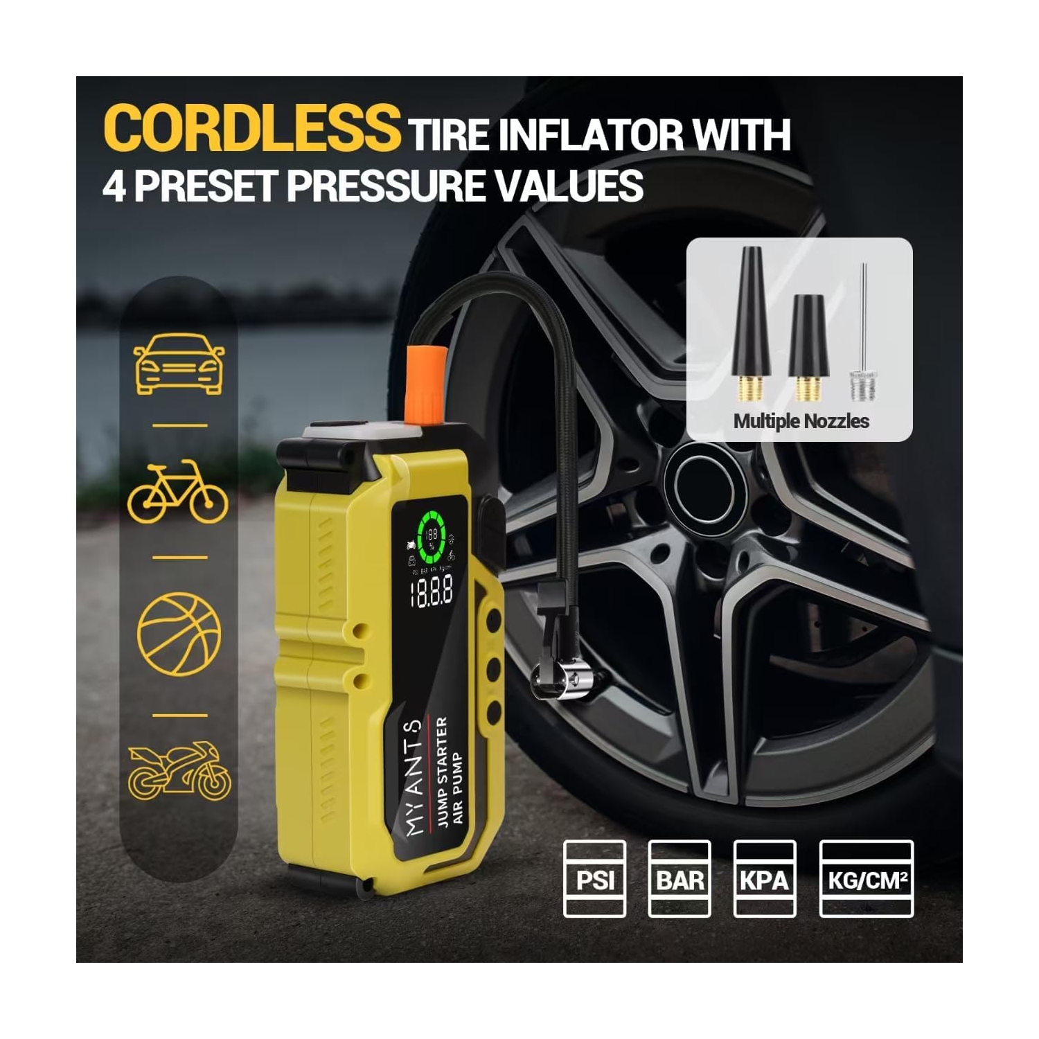 Démarreur de secours pour voiture E-Ant avec compresseur d'air, bloc-batterie 4000 A de pointe 12 V pour l'auto, sorties USB QC3.0 pour le