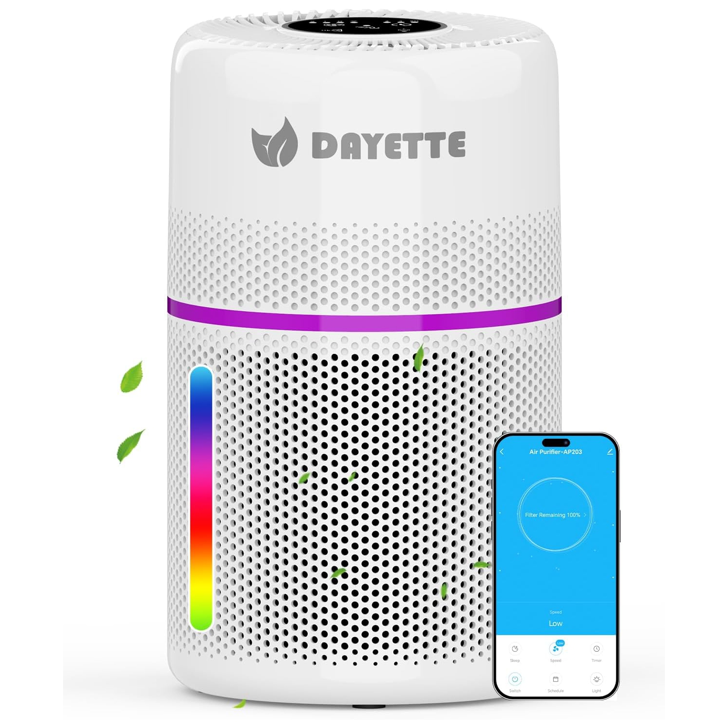 DAYETTE WiFi HEPA 13 Air Purifiers for Home - 1800 Sq.Ft Coverage, Smart Air Cleaner with Colorful Ambient Lighting, 20dB Sleep Mode, Removes