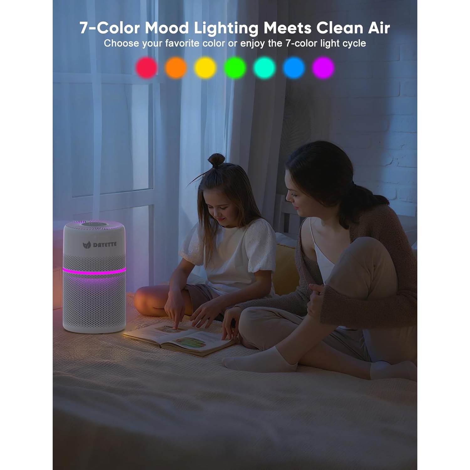 DAYETTE WiFi HEPA 13 Air Purifiers for Home - 1800 Sq.Ft Coverage, Smart Air Cleaner with Colorful Ambient Lighting, 20dB Sleep Mode, Removes